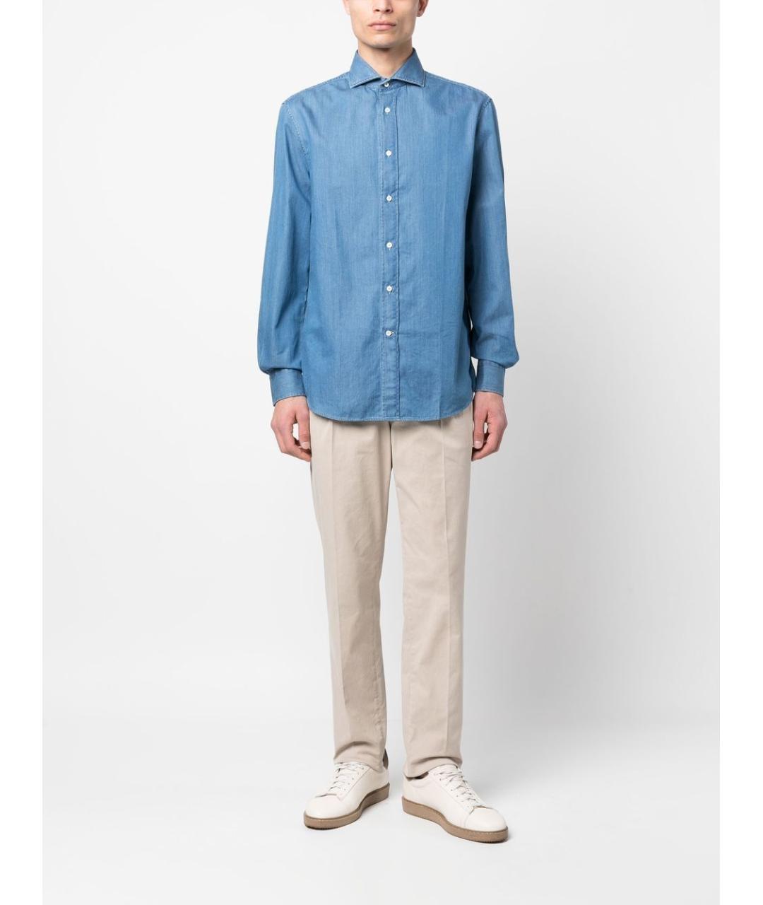 BRUNELLO CUCINELLI Синяя хлопковая кэжуал рубашка, фото 3