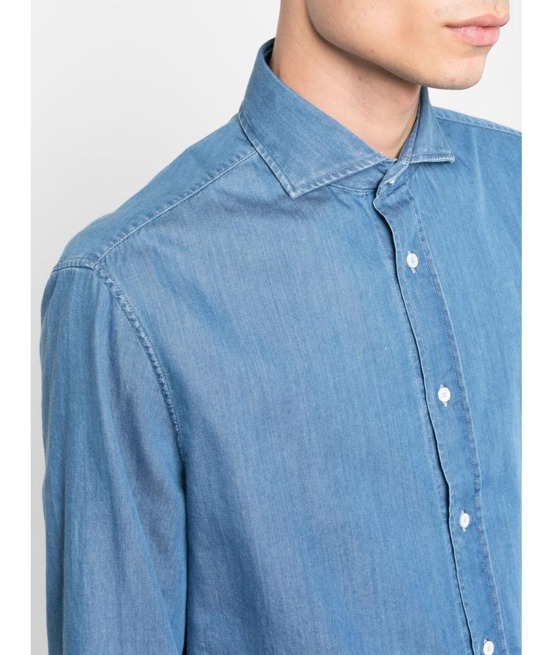 BRUNELLO CUCINELLI Синяя хлопковая кэжуал рубашка, фото 2