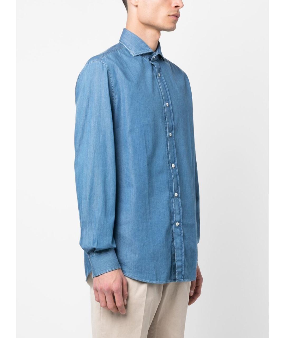 BRUNELLO CUCINELLI Синяя хлопковая кэжуал рубашка, фото 4