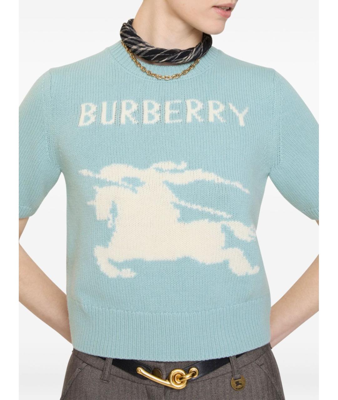 BURBERRY Синяя шерстяная футболка, фото 2