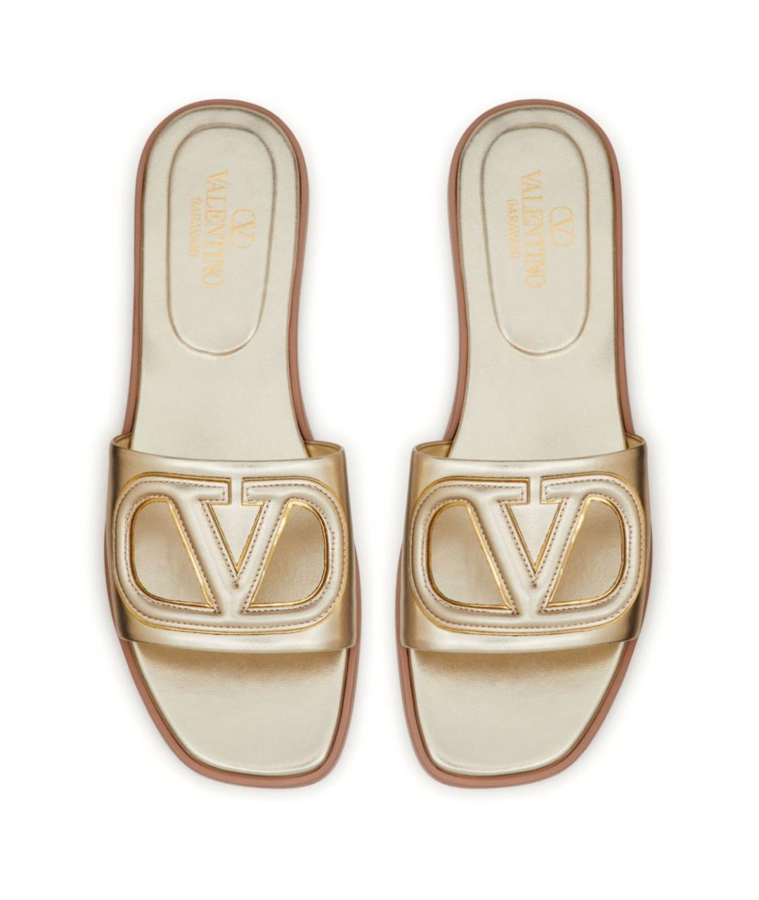 VALENTINO Золотые кожаные шлепанцы, фото 2