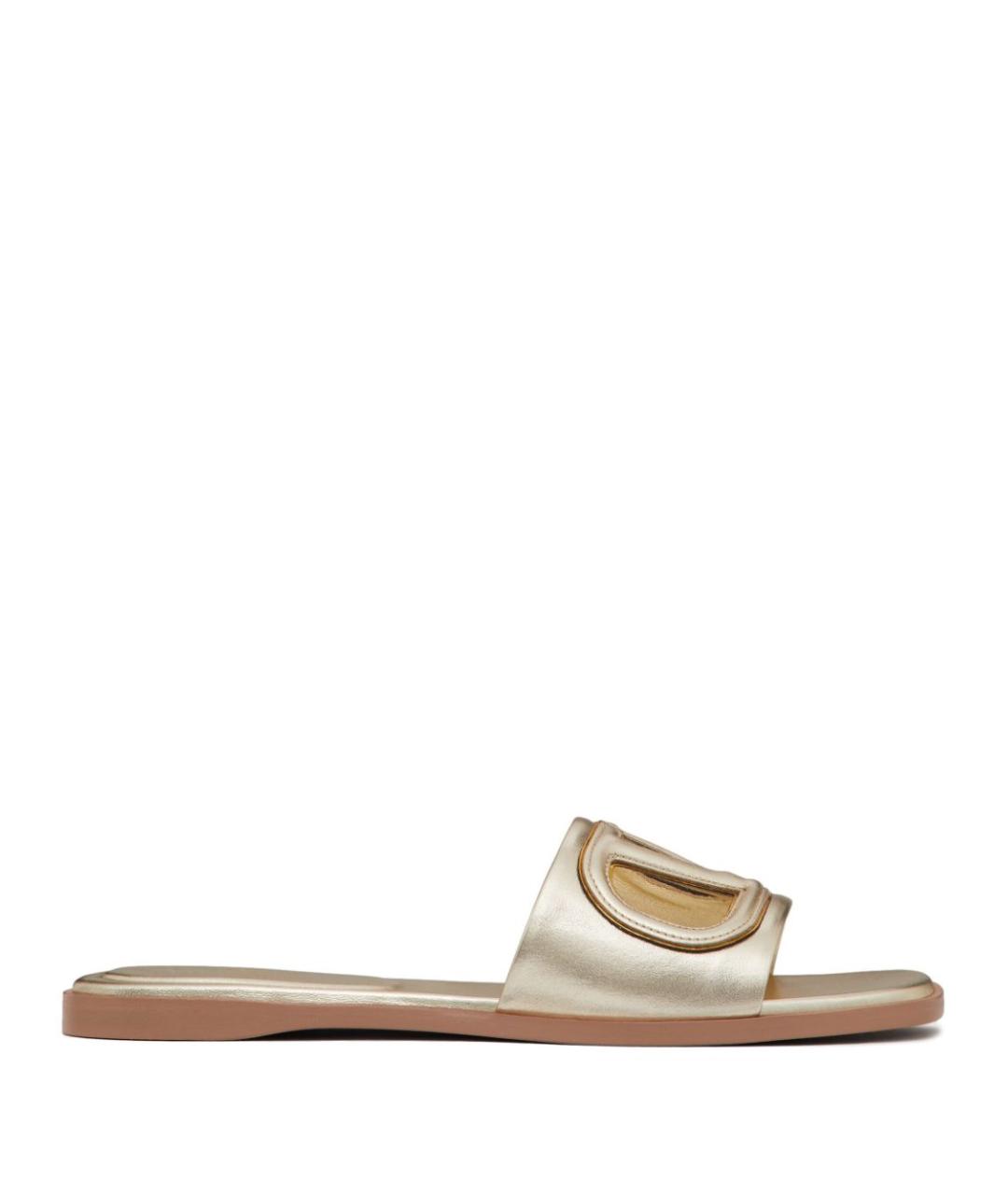 VALENTINO Золотые кожаные шлепанцы, фото 1