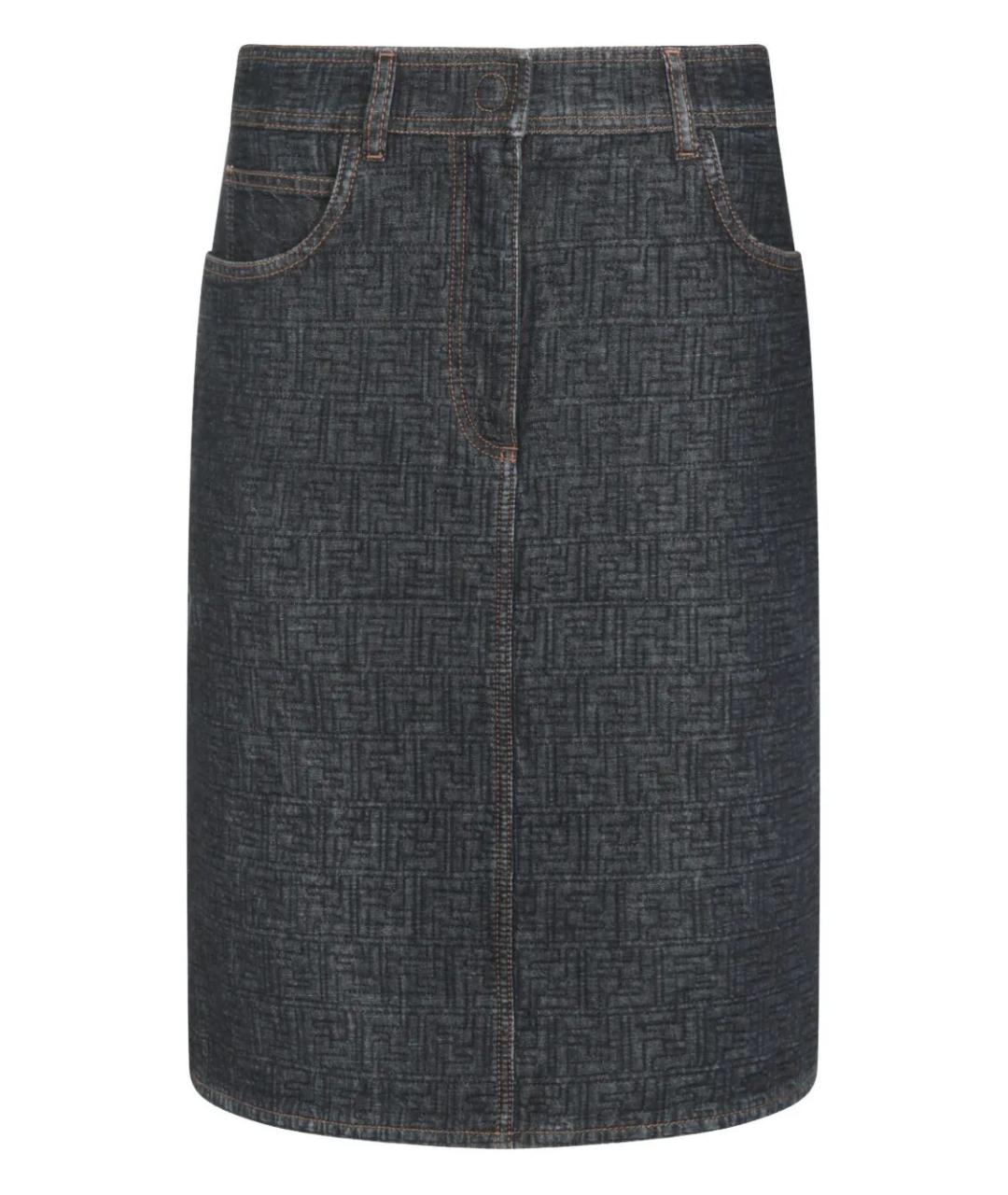 FENDI Темно-синяя хлопковая юбка миди, фото 1