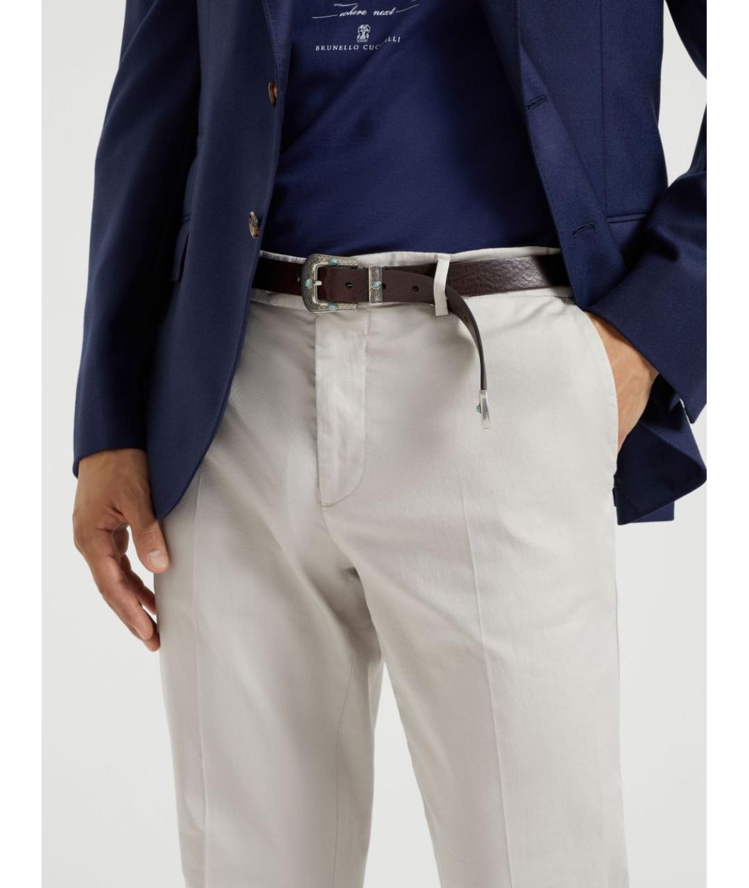 BRUNELLO CUCINELLI Бежевые хлопковые повседневные брюки, фото 2