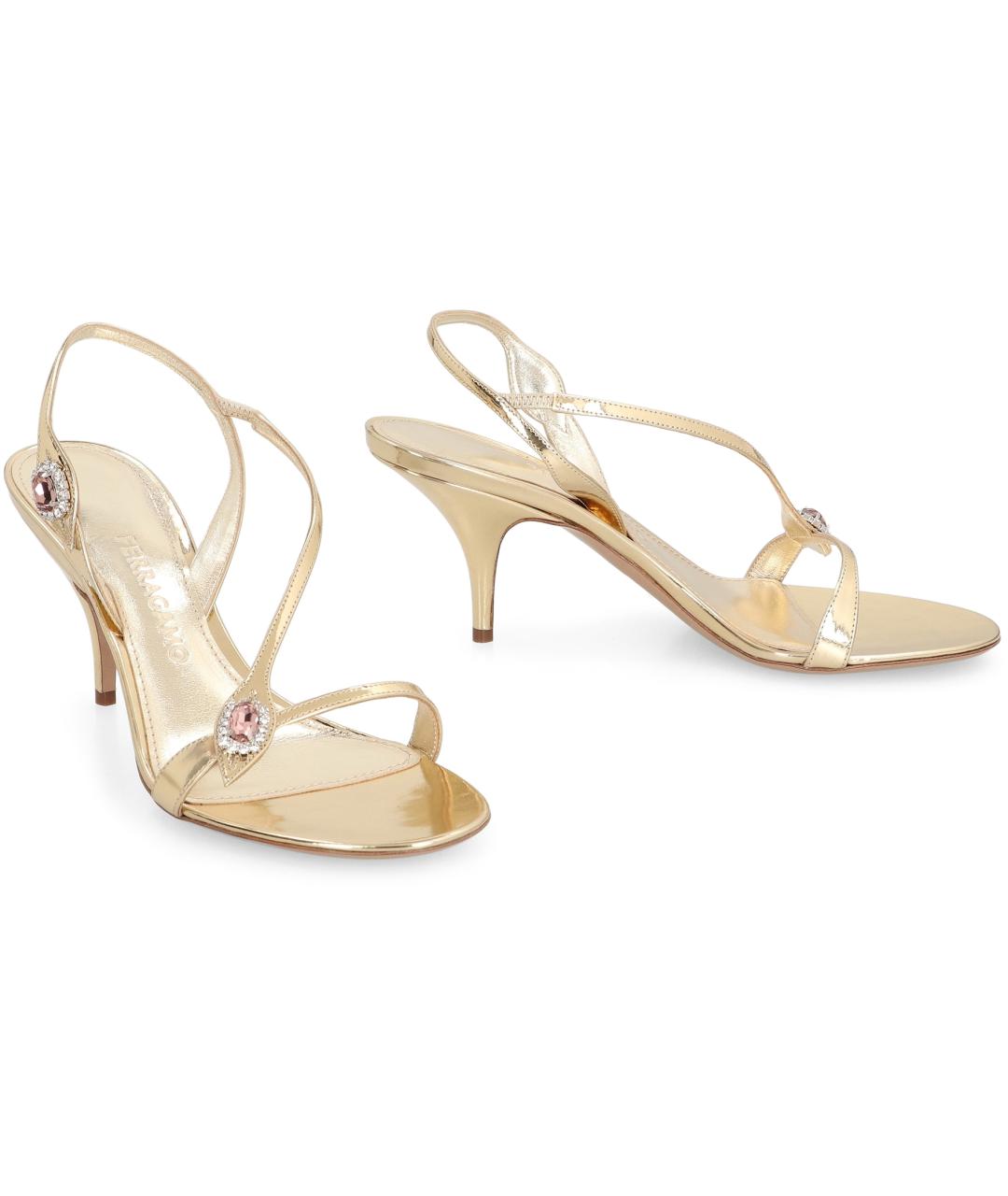 FERRAGAMO Золотые кожаные босоножки, фото 3