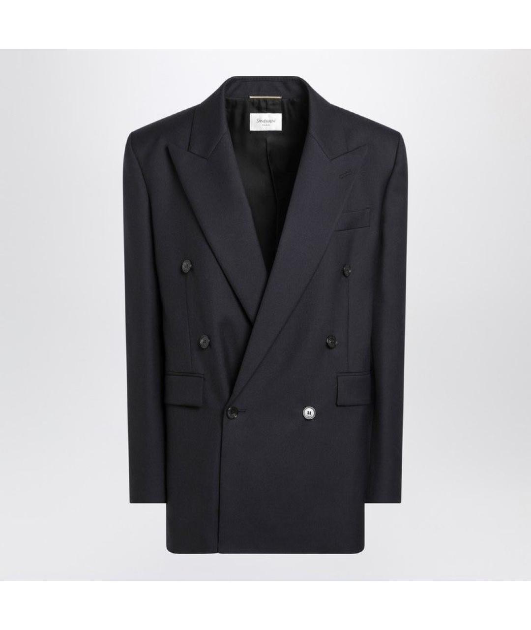 SAINT LAURENT Темно-синий шерстяной жакет/пиджак, фото 3