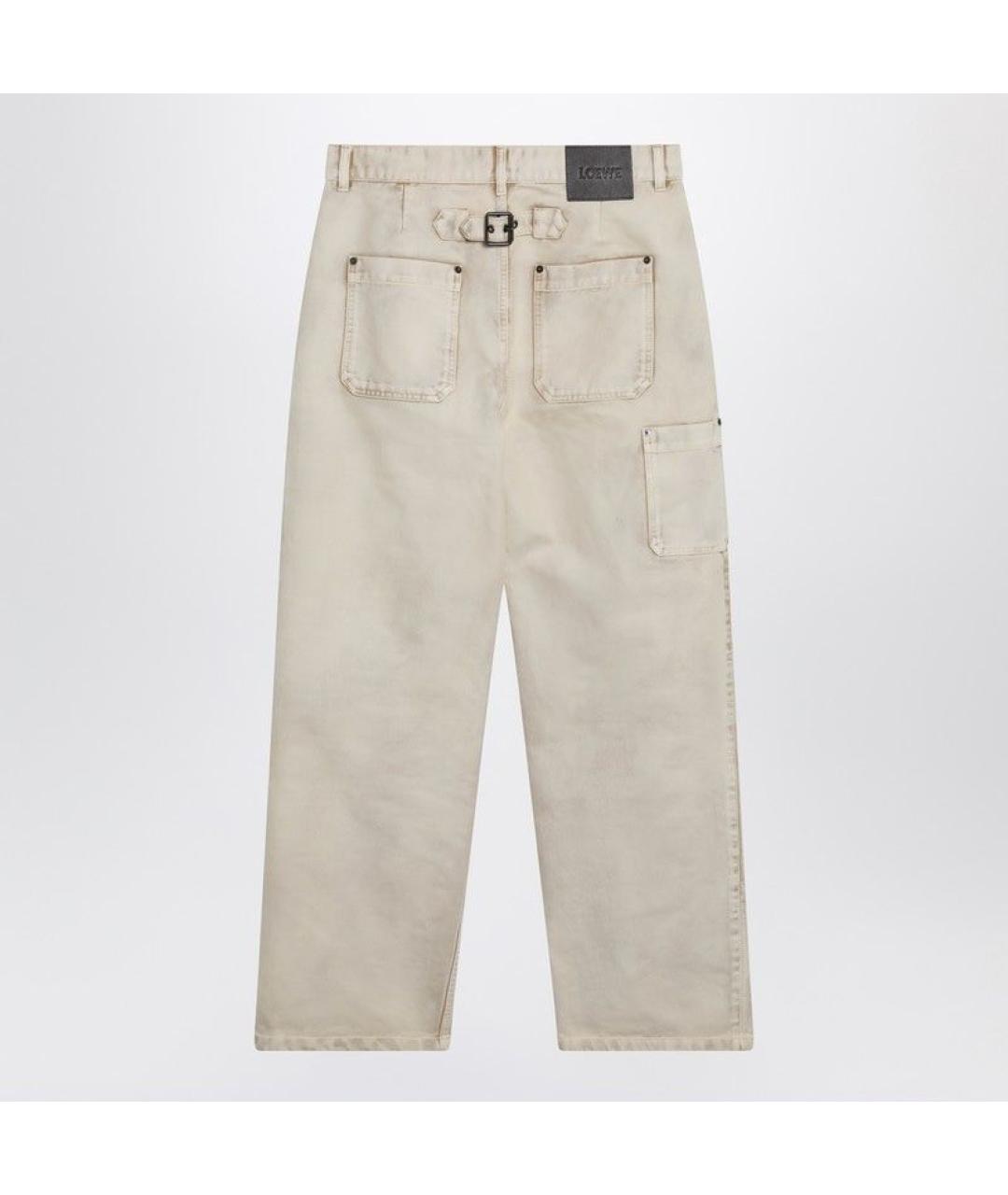 LOEWE Бежевые кожаные повседневные брюки, фото 2