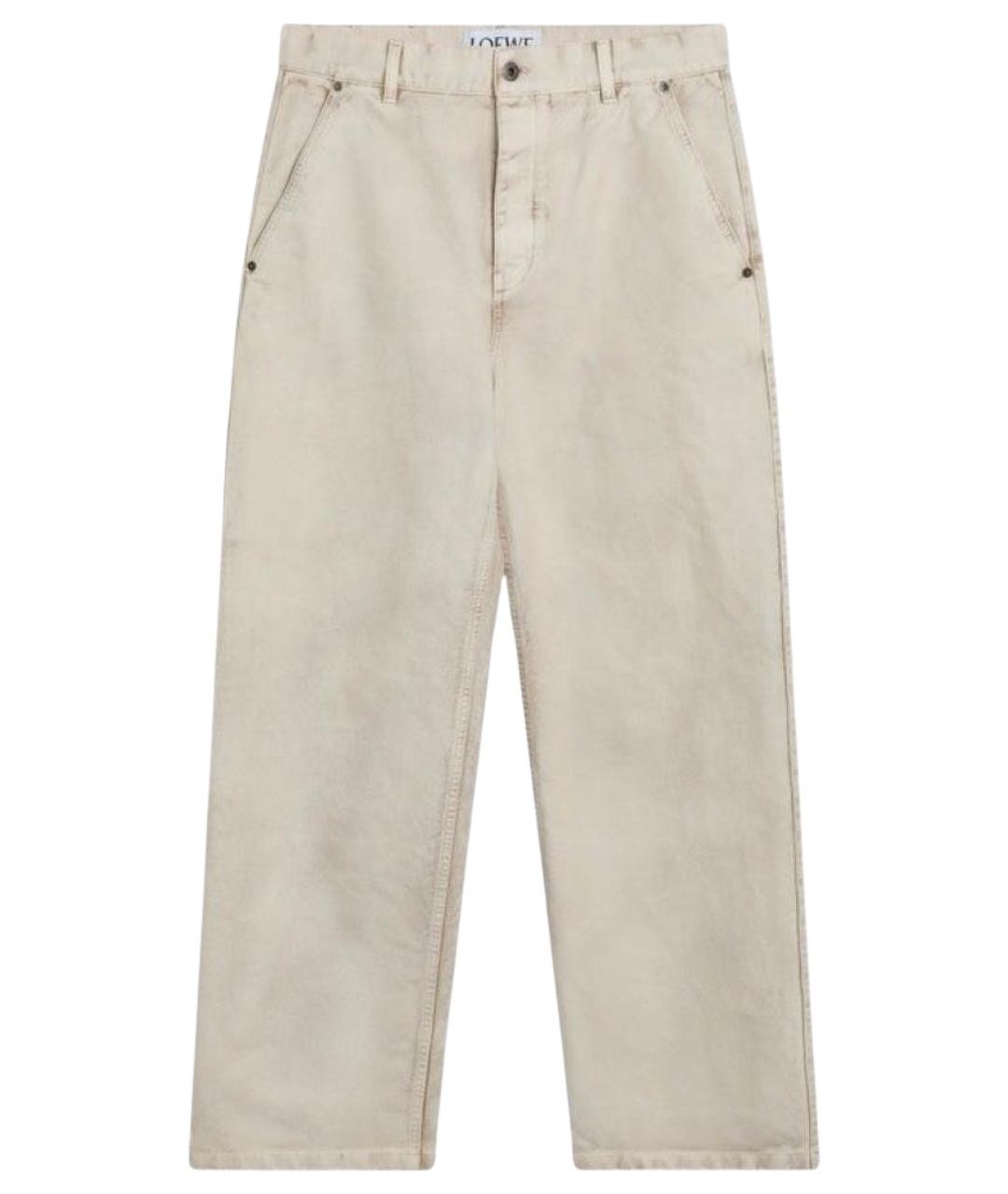 LOEWE Бежевые кожаные повседневные брюки, фото 1