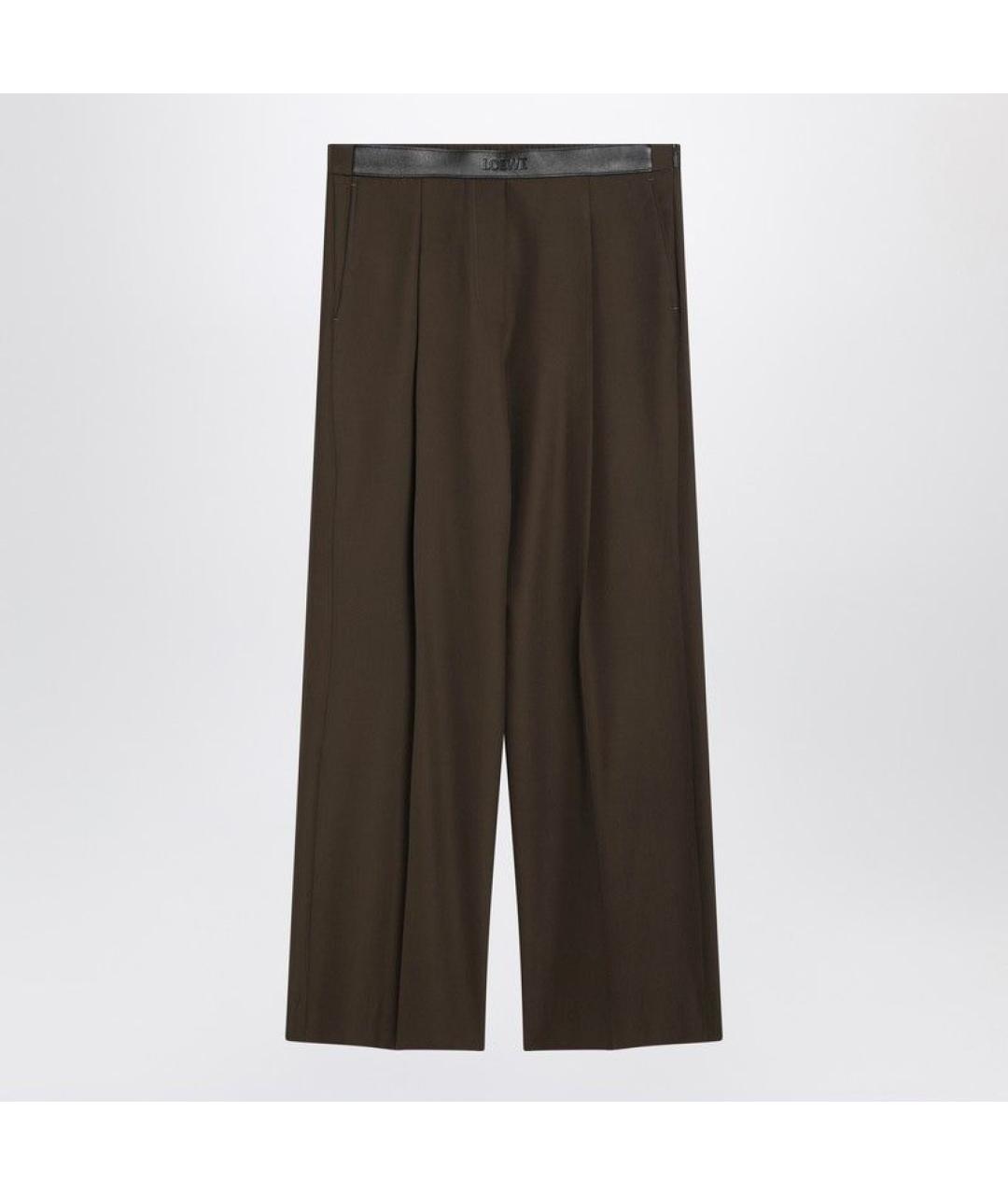 LOEWE Зеленые кожаные прямые брюки, фото 3
