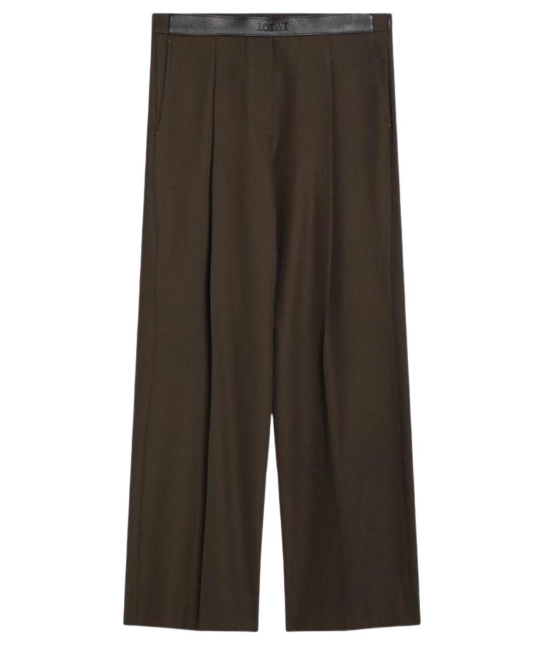 LOEWE Зеленые кожаные прямые брюки, фото 1