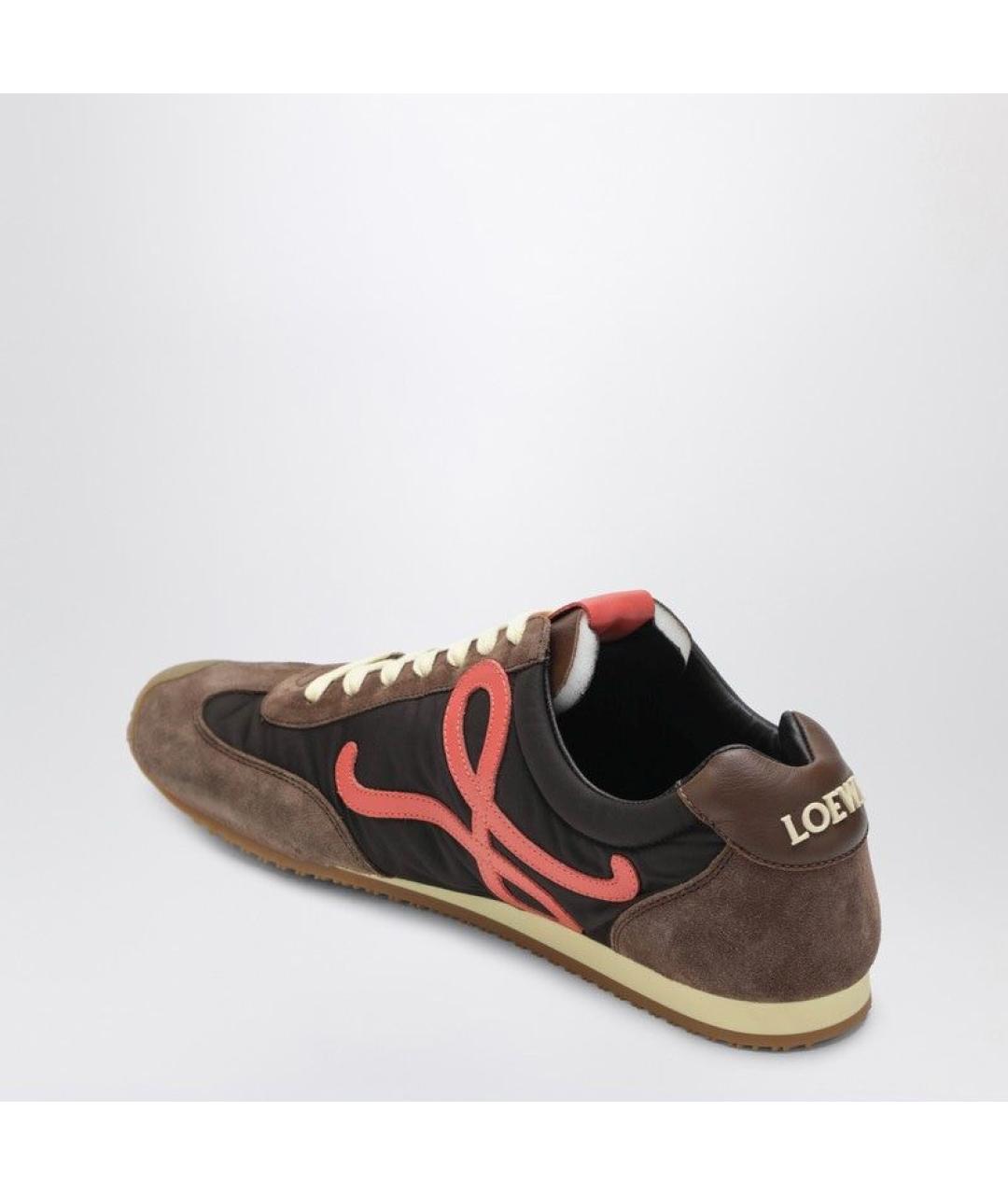 LOEWE Коричневые кожаные низкие кроссовки / кеды, фото 3