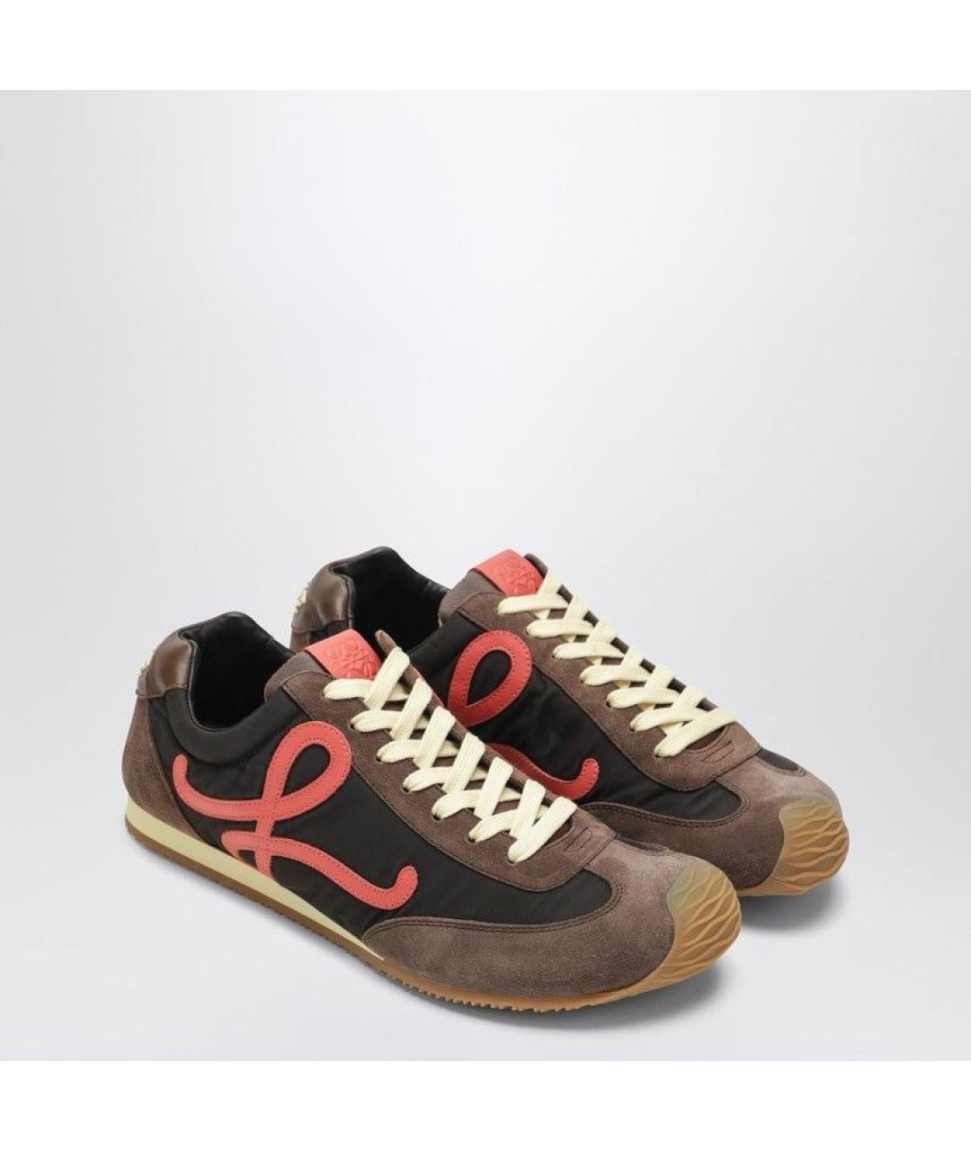 LOEWE Коричневые кожаные низкие кроссовки / кеды, фото 2