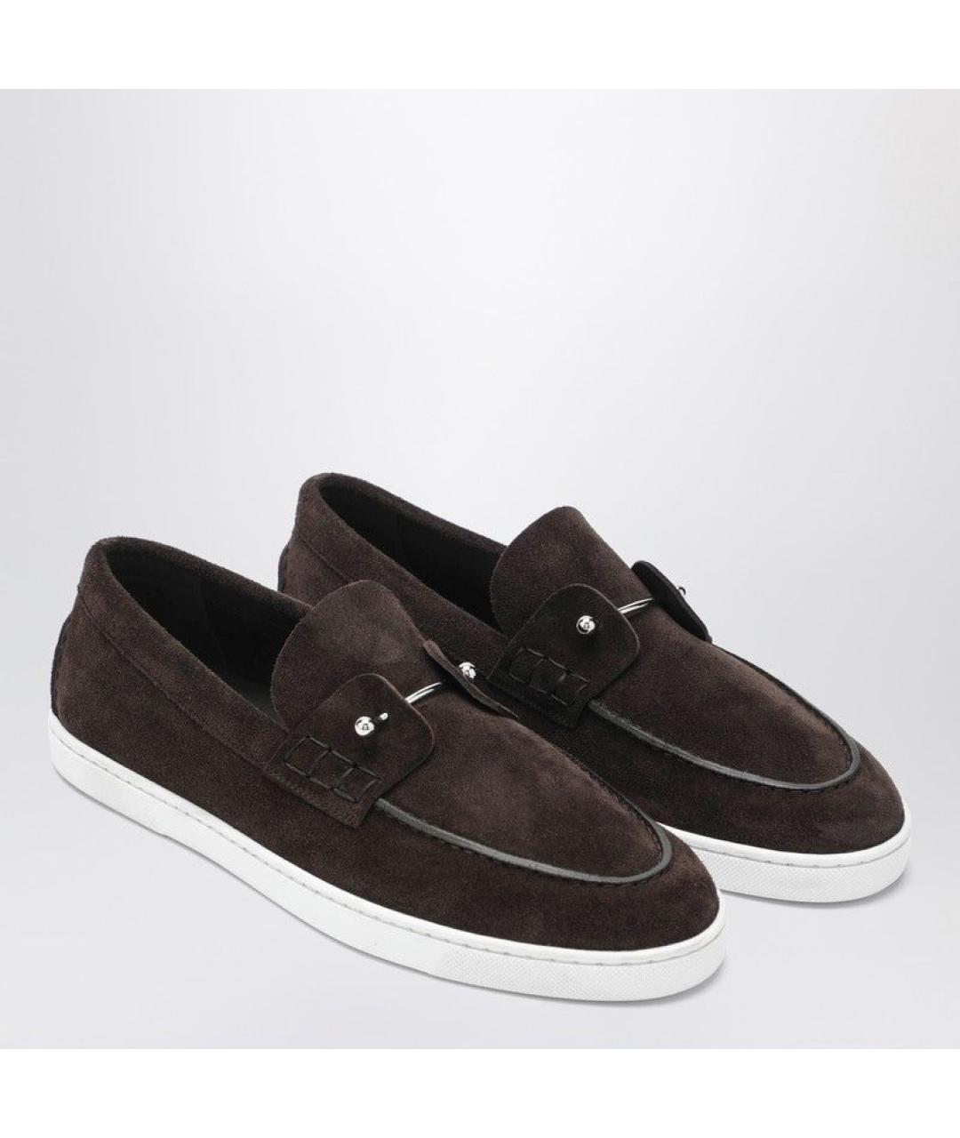 CHRISTIAN LOUBOUTIN Коричневые замшевые лоферы, фото 2