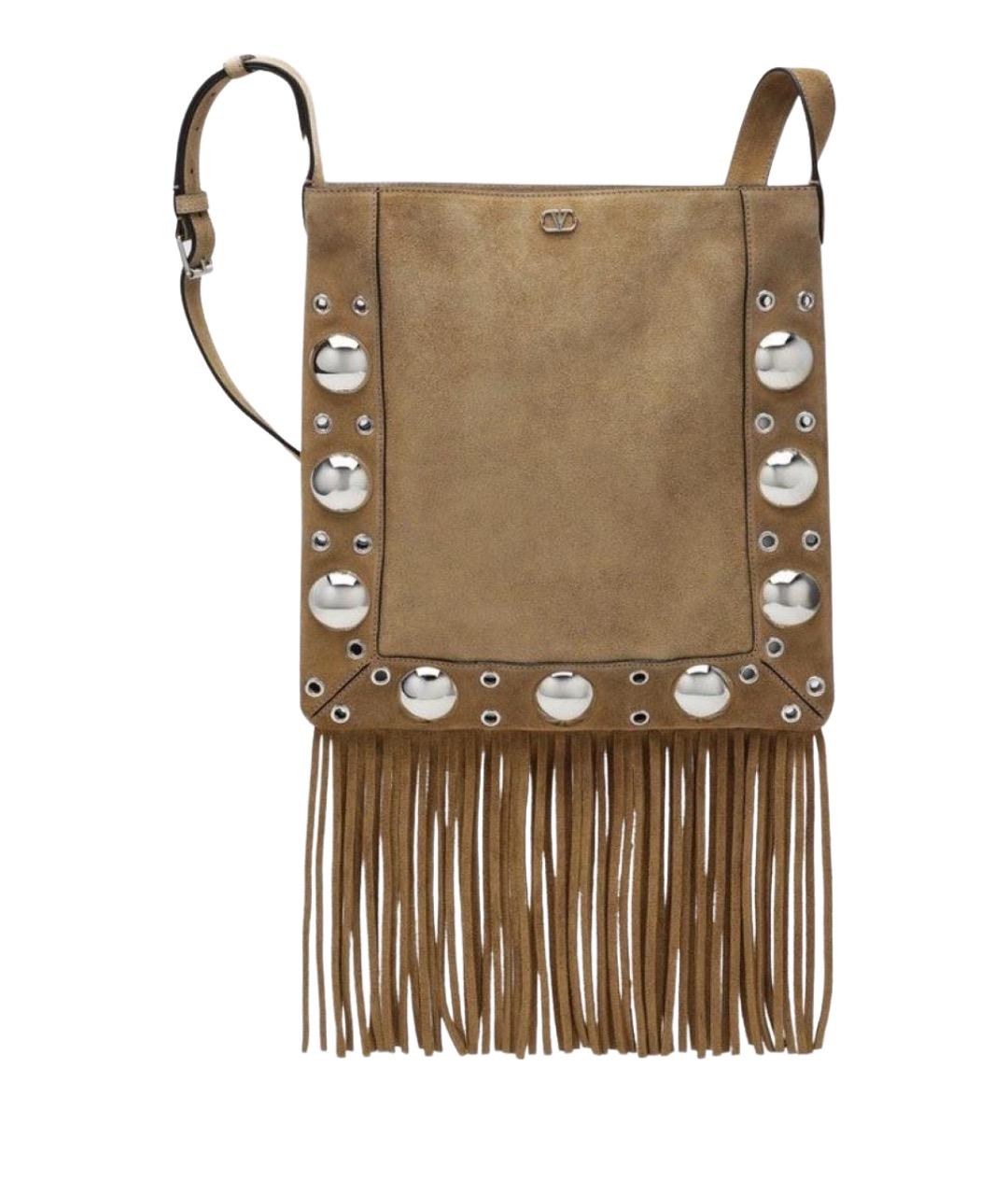 VALENTINO Бежевая замшевая сумка через плечо, фото 1