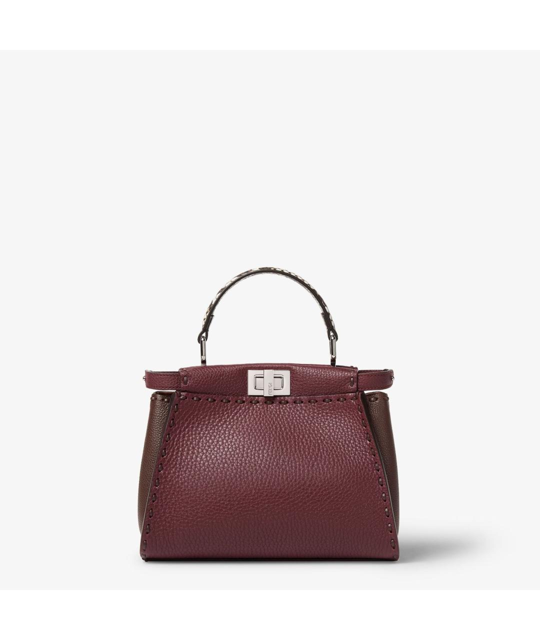 FENDI Бордовая кожаная сумка с короткими ручками, фото 6