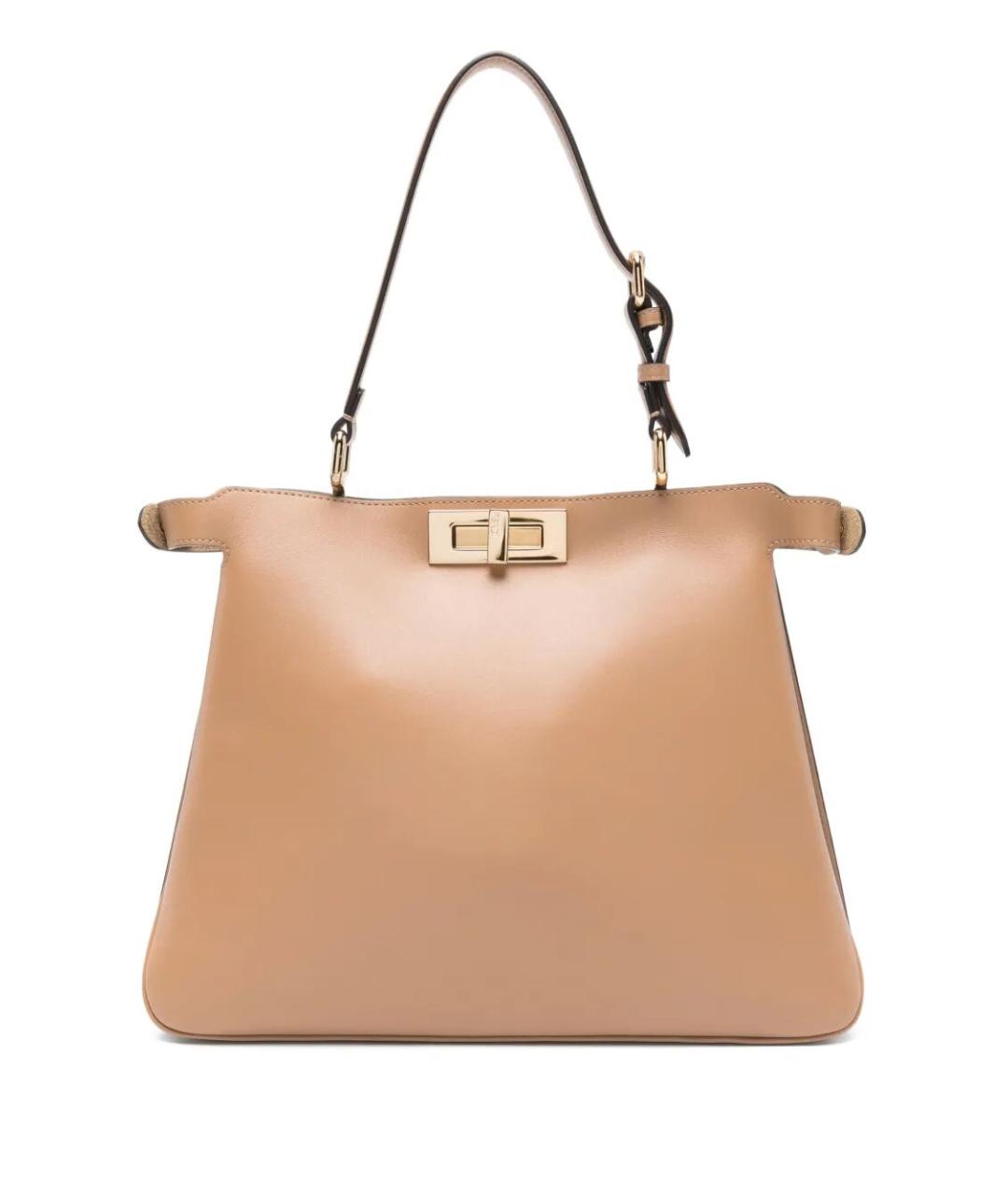 FENDI Бежевая кожаная сумка с короткими ручками, фото 1