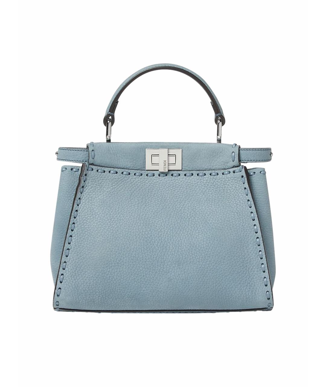 FENDI Голубая кожаная сумка с короткими ручками, фото 1