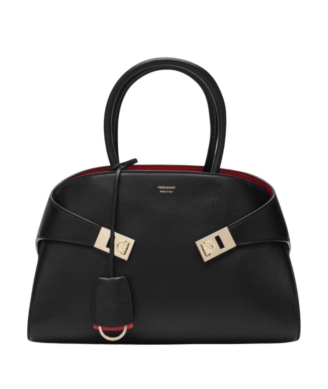 FERRAGAMO Черная кожаная сумка тоут, фото 1