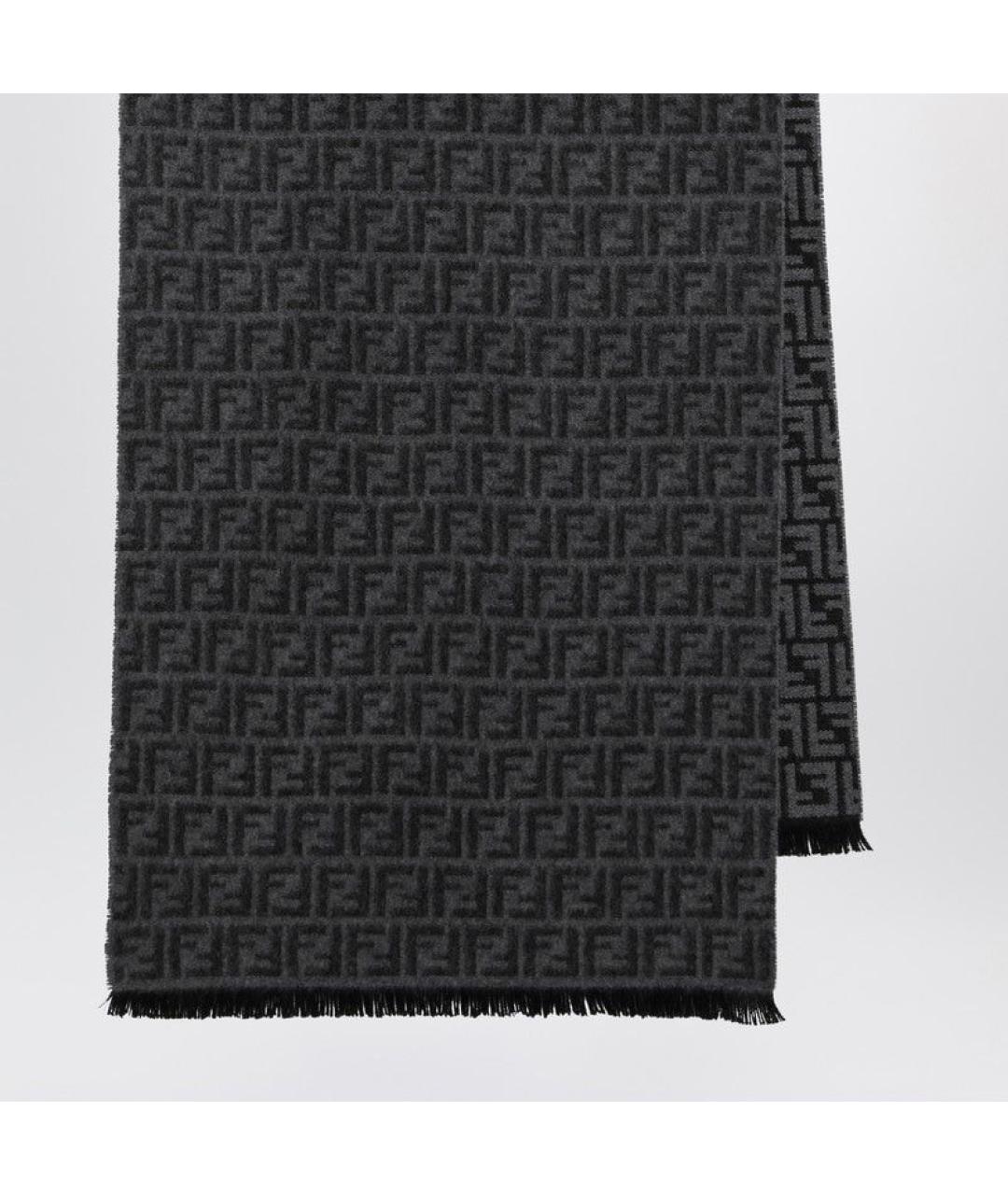 FENDI Серый шерстяной шарф, фото 2