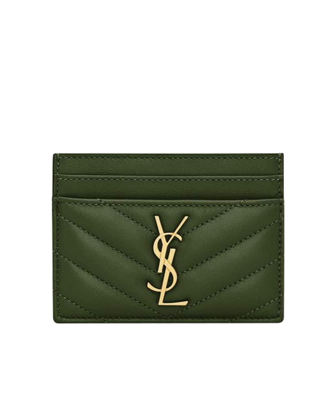 SAINT LAURENT Зеленый кожаный кардхолдер, фото 1