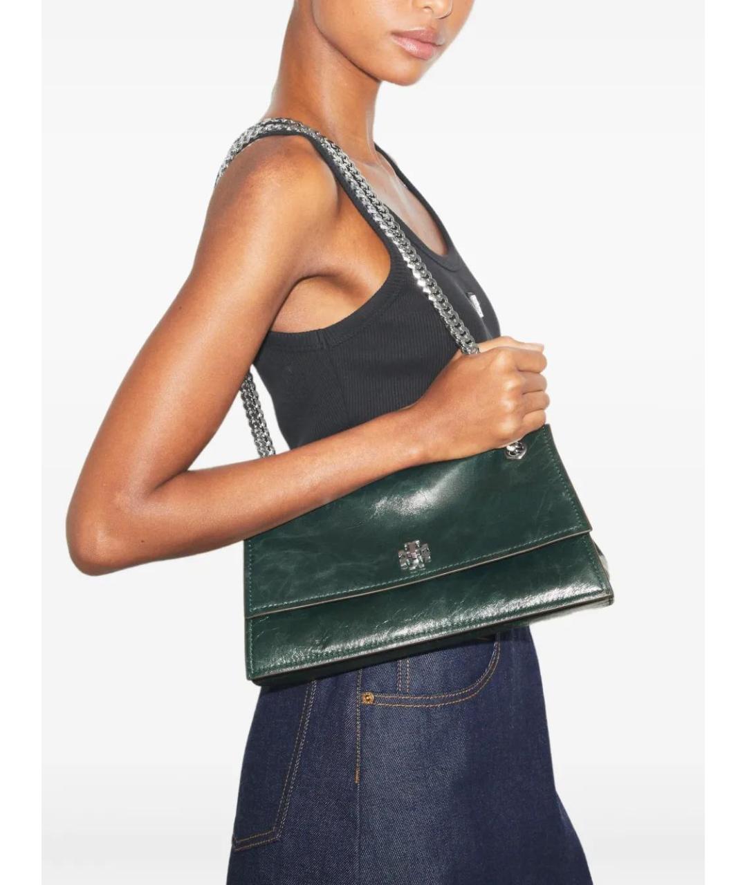 TORY BURCH Зеленая кожаная сумка через плечо, фото 2
