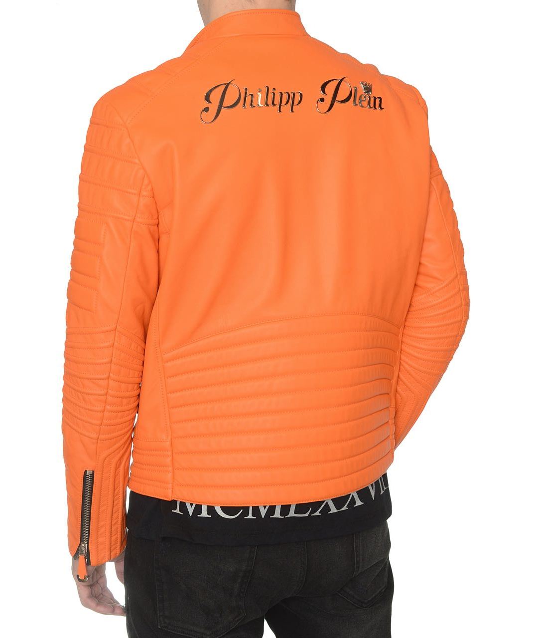 PHILIPP PLEIN Оранжевая кожаная куртка, фото 3