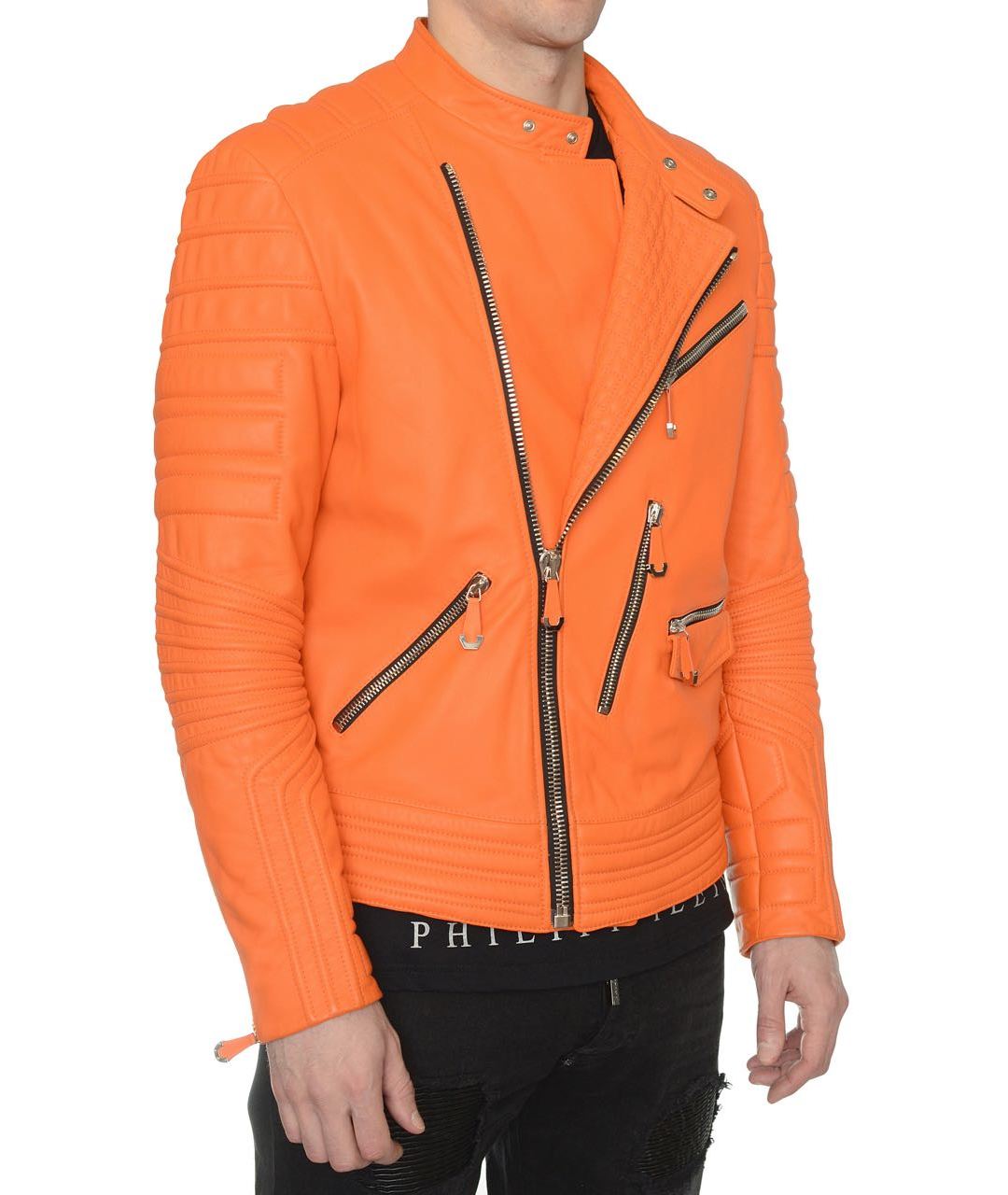 PHILIPP PLEIN Оранжевая кожаная куртка, фото 2
