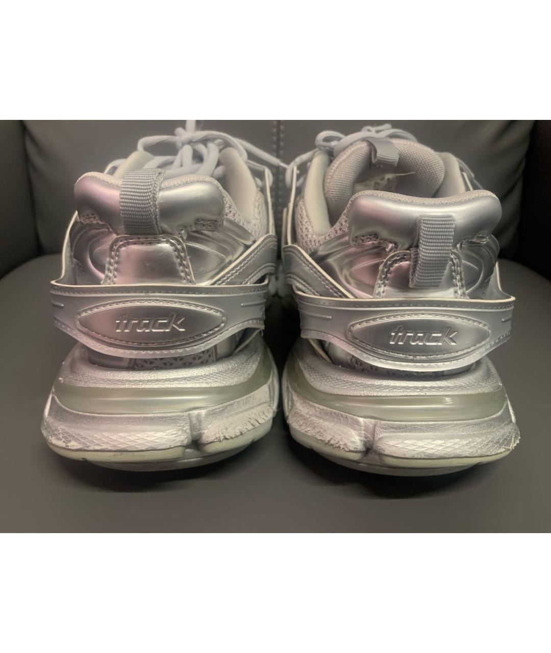 BALENCIAGA Серебряные кожаные кроссовки, фото 4