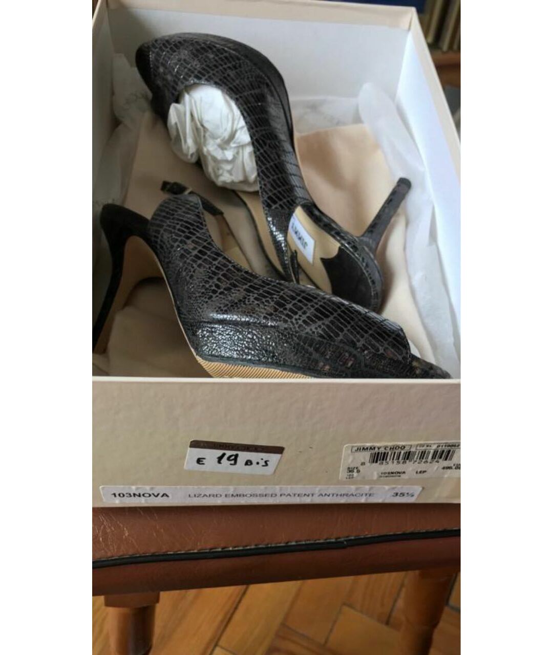 JIMMY CHOO Антрацитовые туфли из экзотической кожи, фото 5