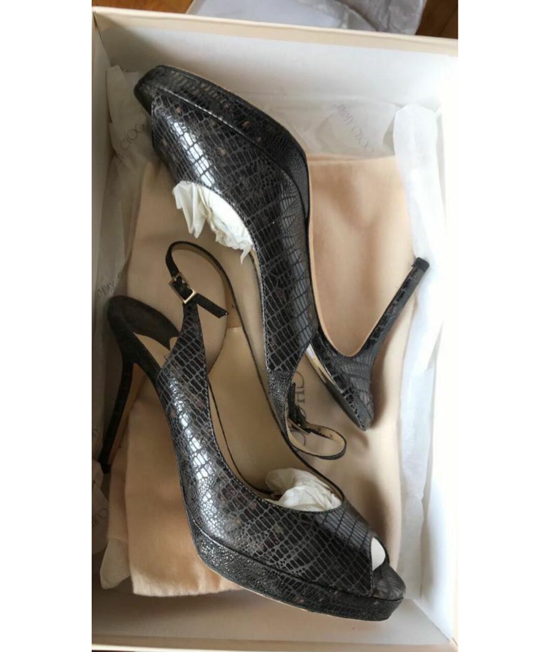 JIMMY CHOO Антрацитовые туфли из экзотической кожи, фото 6