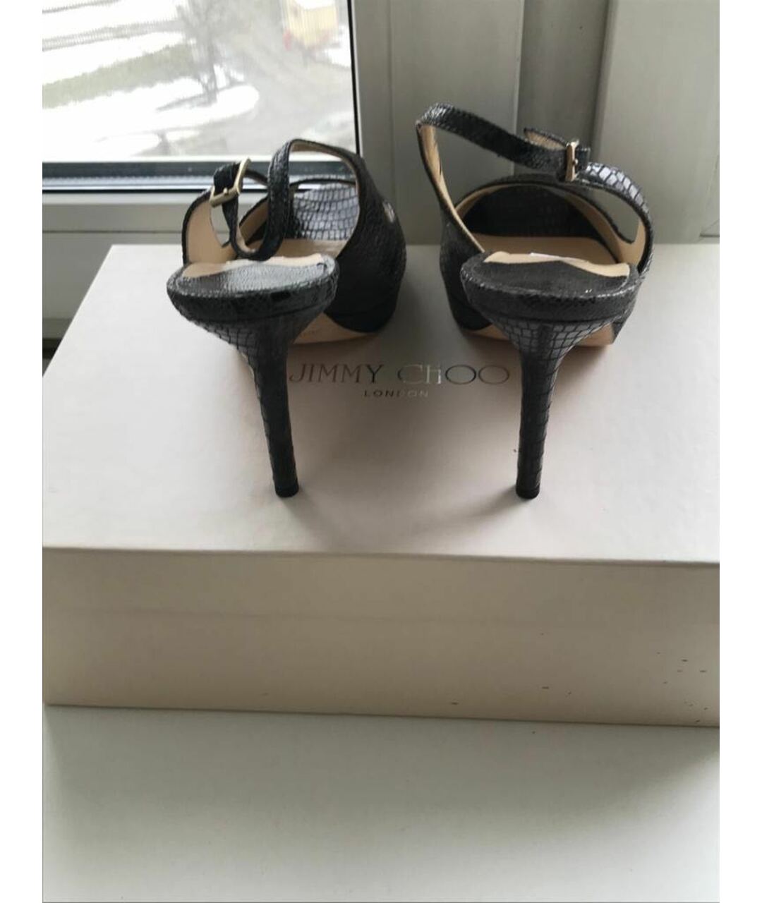 JIMMY CHOO Антрацитовые туфли из экзотической кожи, фото 4