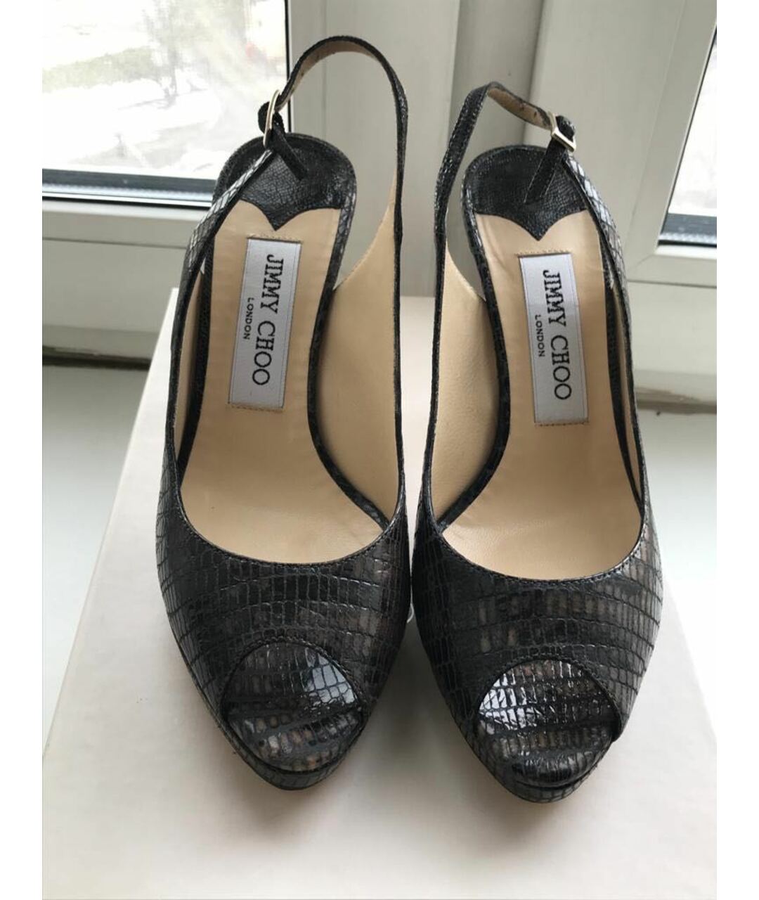 JIMMY CHOO Антрацитовые туфли из экзотической кожи, фото 2