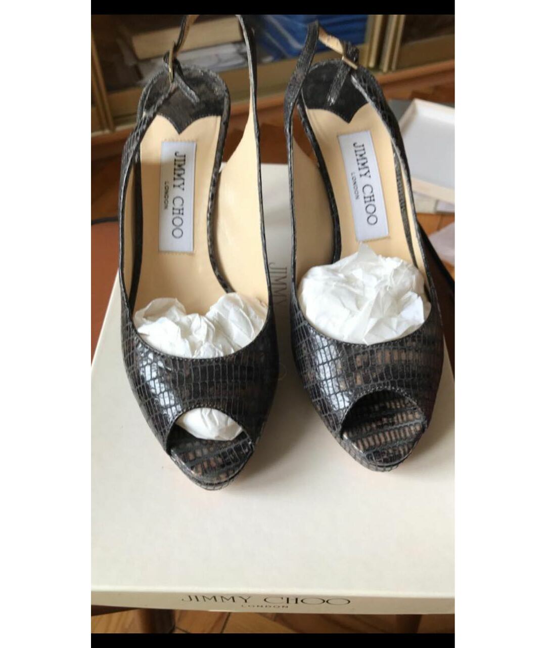 JIMMY CHOO Антрацитовые туфли из экзотической кожи, фото 8