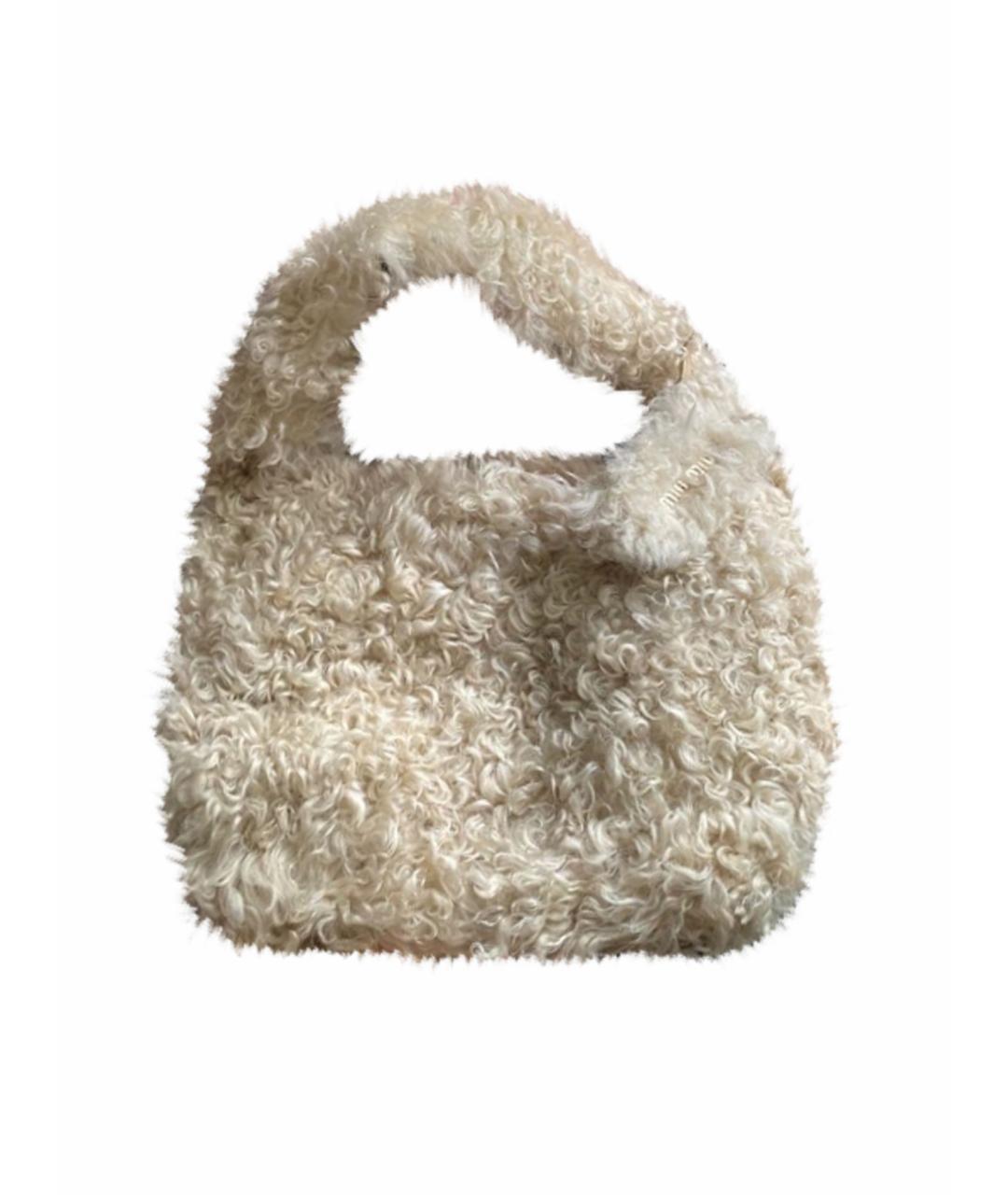 MIU MIU Бежевая меховая сумка с короткими ручками, фото 1