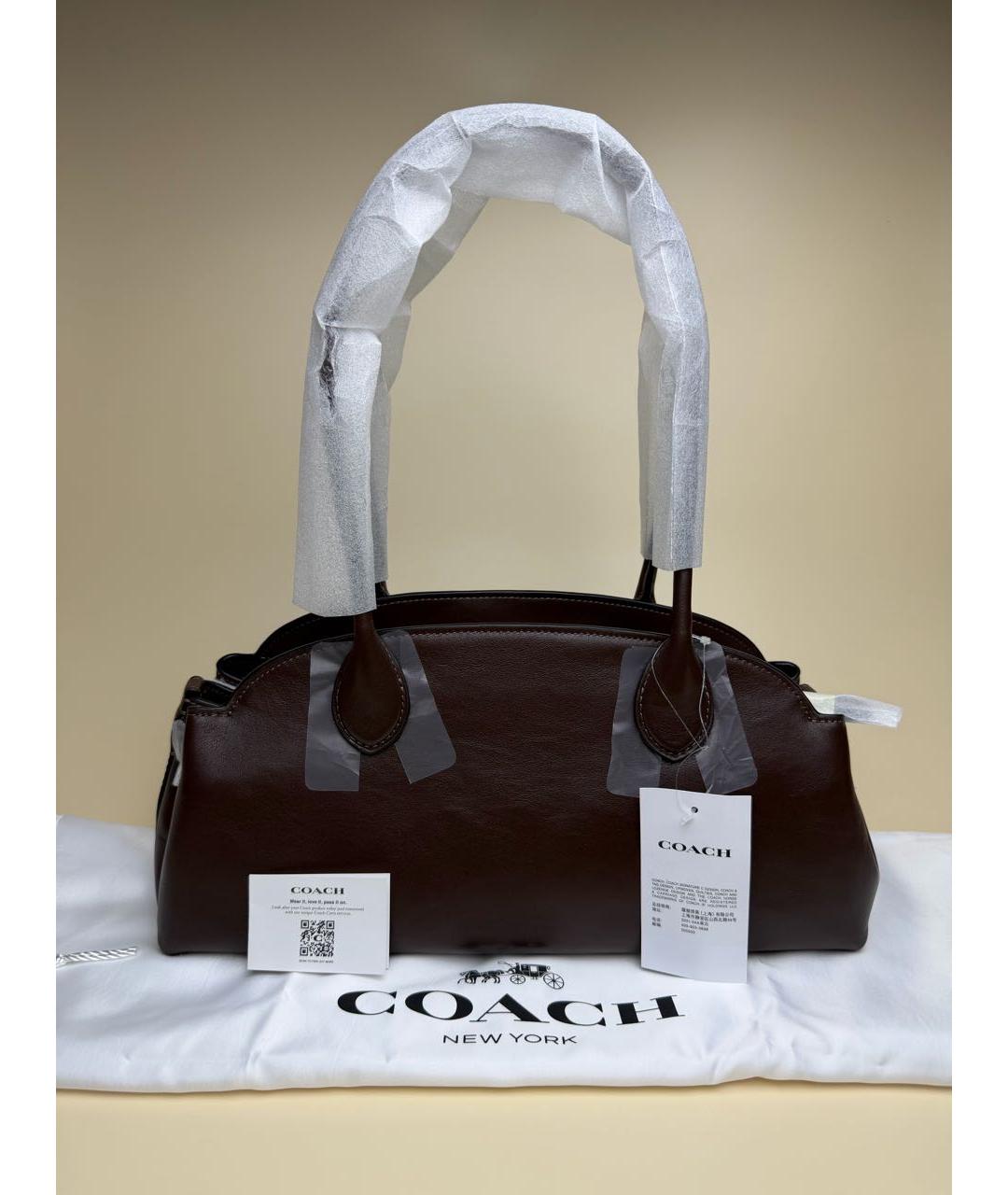 COACH Коричневая кожаная сумка с короткими ручками, фото 3