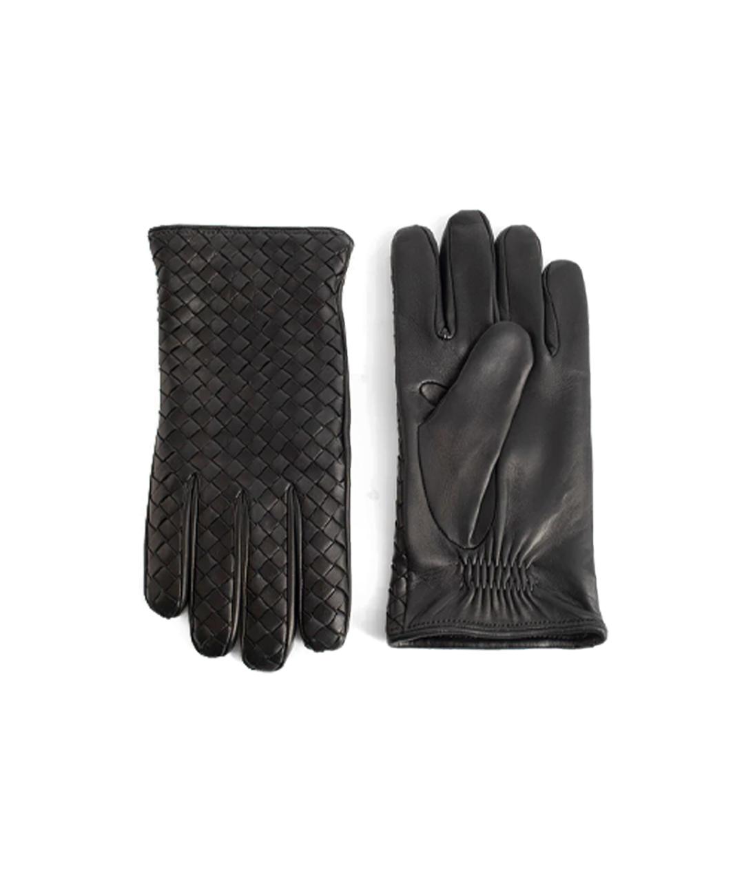 BOTTEGA VENETA Черные кожаные перчатки, фото 3