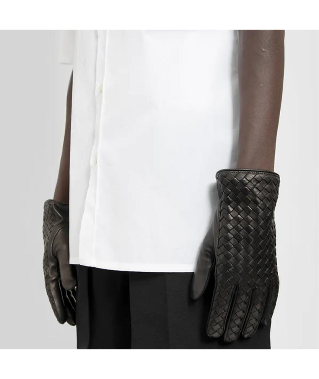 BOTTEGA VENETA Черные кожаные перчатки, фото 4