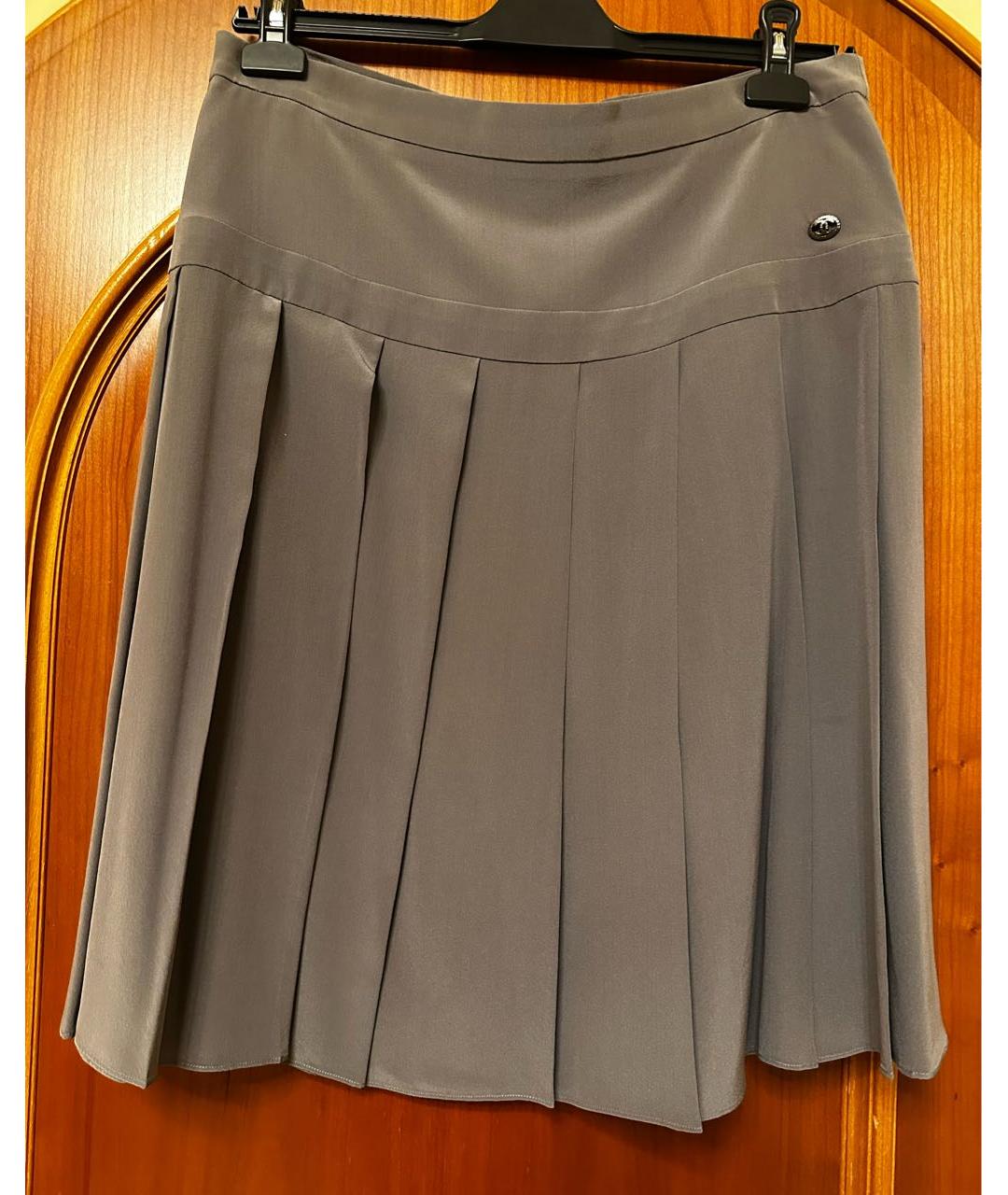 CHANEL Антрацитовая шелковая юбка миди, фото 5