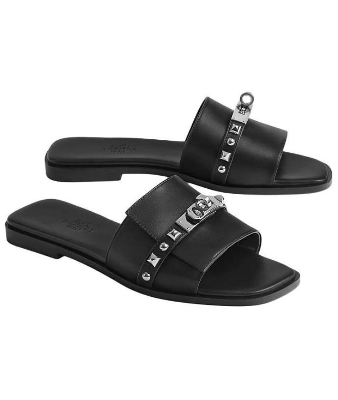 HERMES Черные кожаные сандалии, фото 4