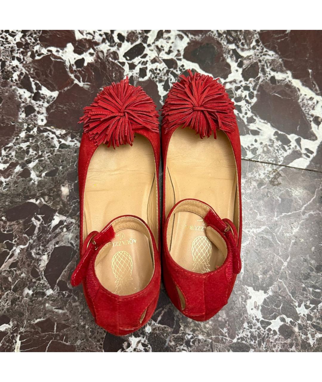 AQUAZZURA Красные замшевые балетки, фото 3