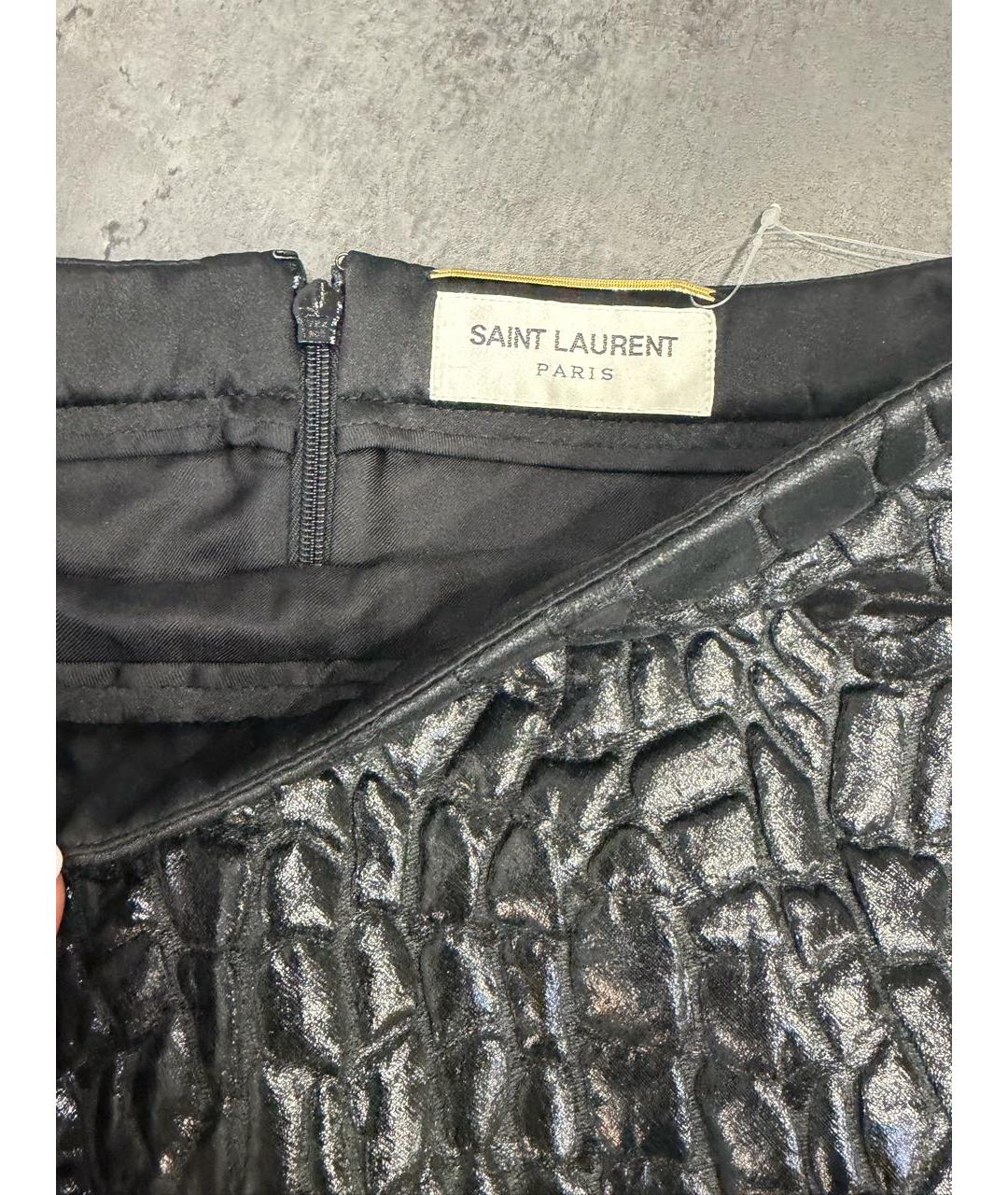 SAINT LAURENT Черная кожаная юбка мини, фото 3