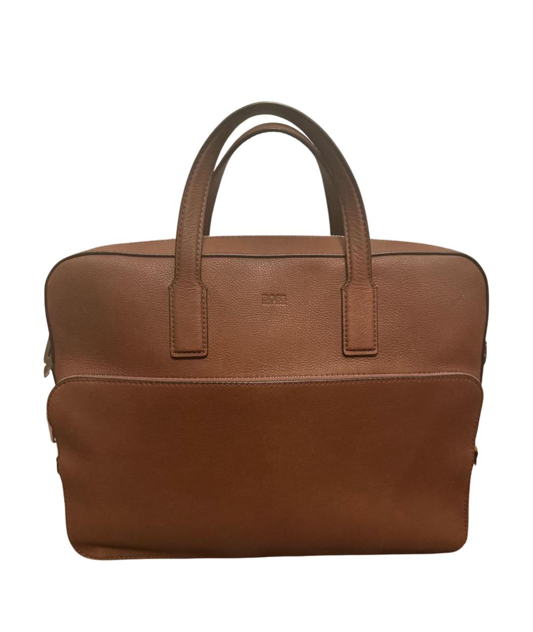 HUGO BOSS Коричневый кожаный портфель, фото 1
