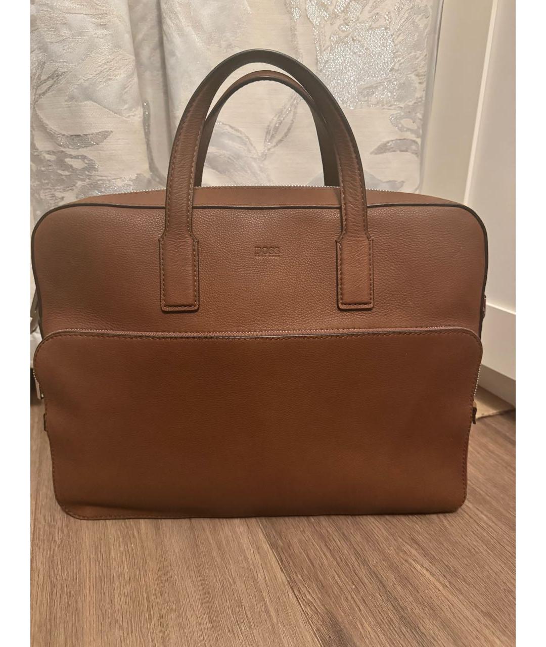 HUGO BOSS Коричневый кожаный портфель, фото 4