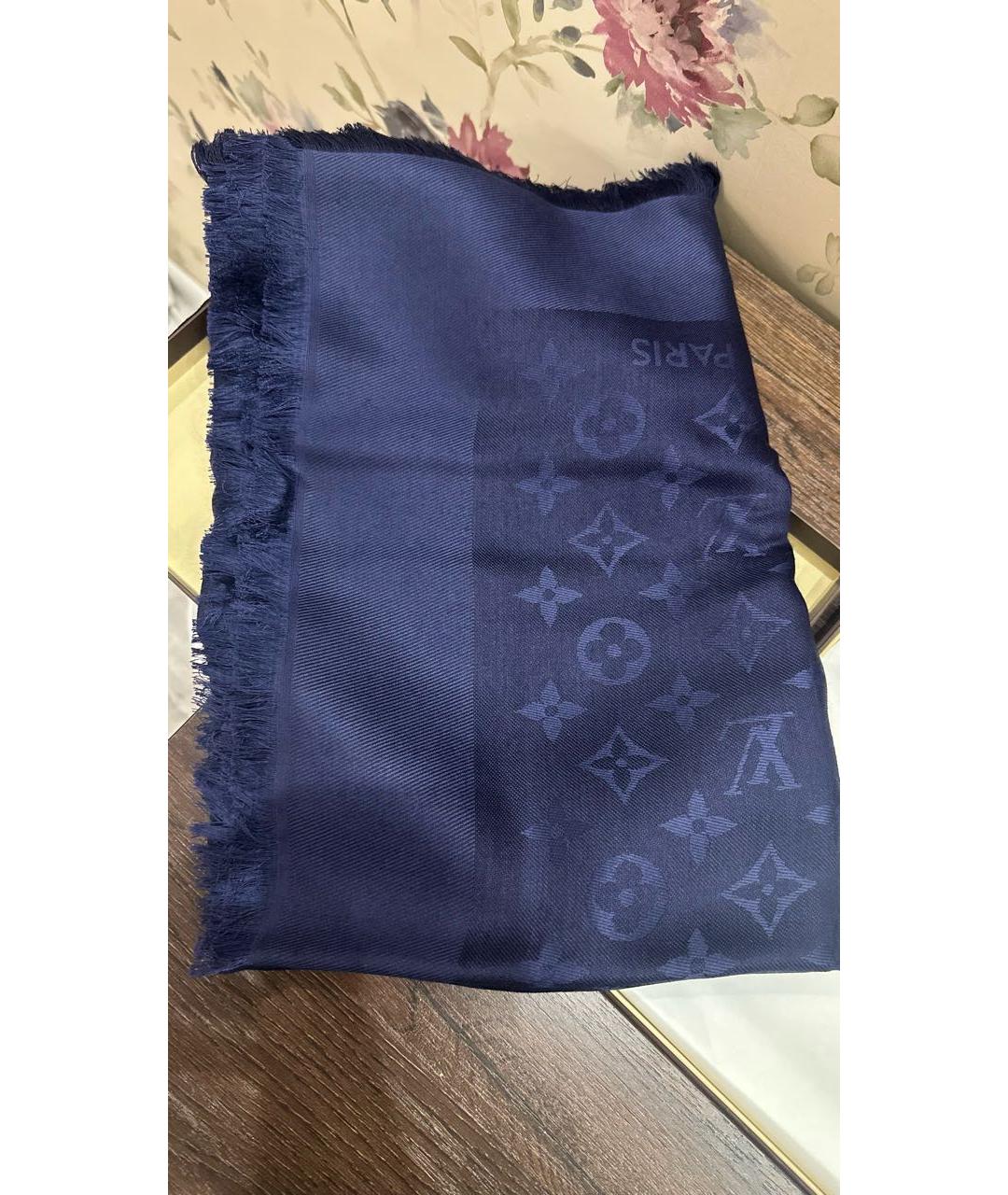 LOUIS VUITTON Темно-синий шерстяной платок, фото 5