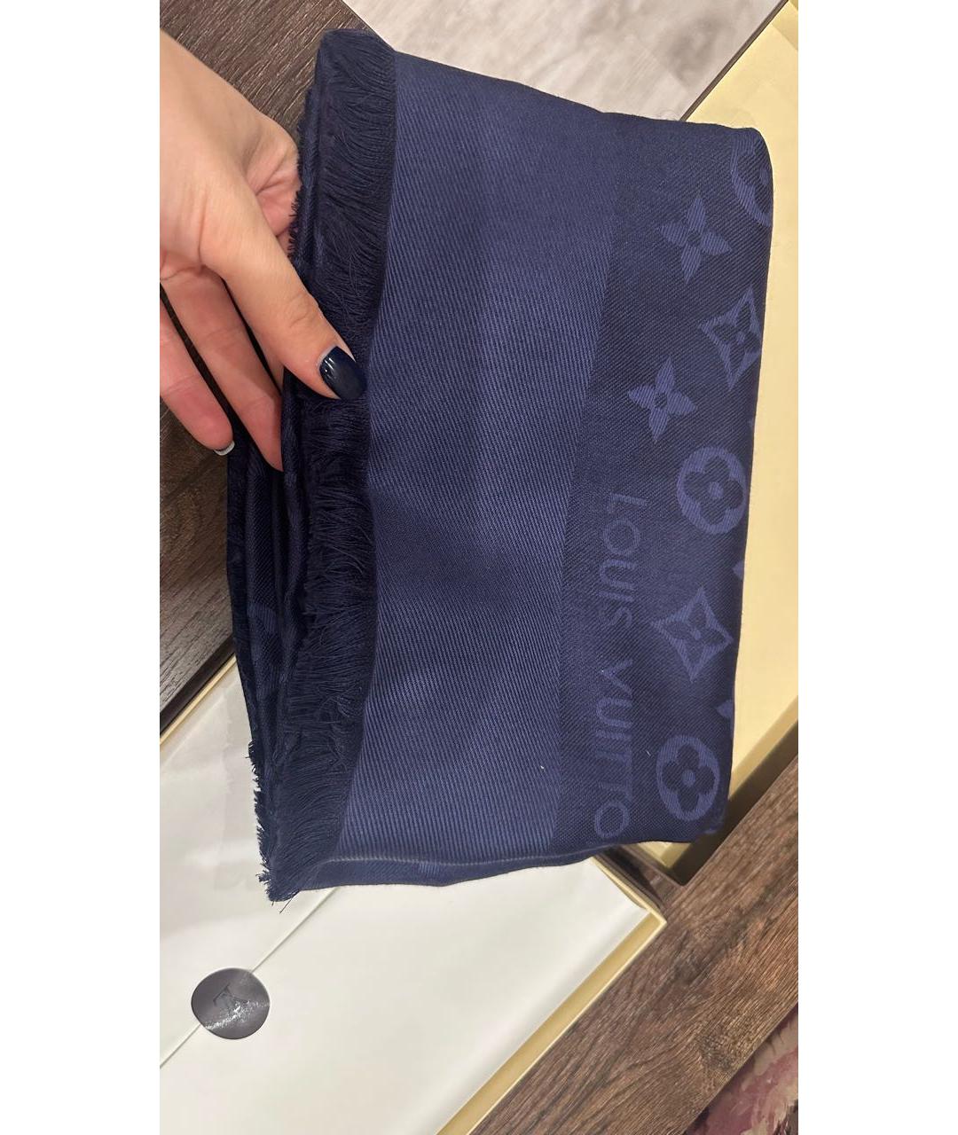LOUIS VUITTON Темно-синий шерстяной платок, фото 4