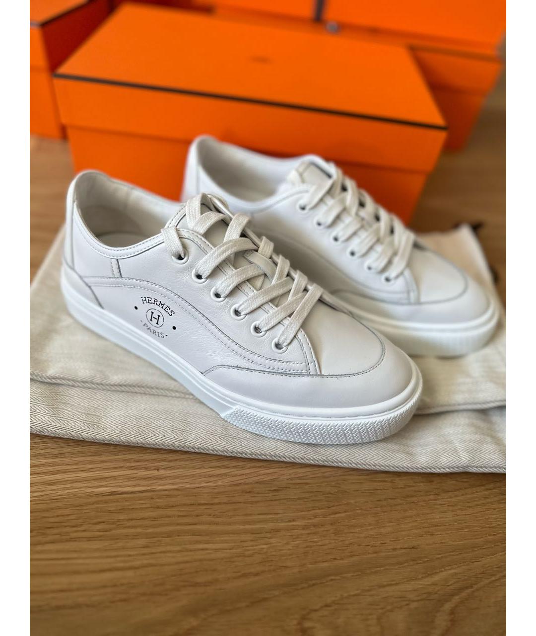 HERMES Белые кожаные кеды, фото 8