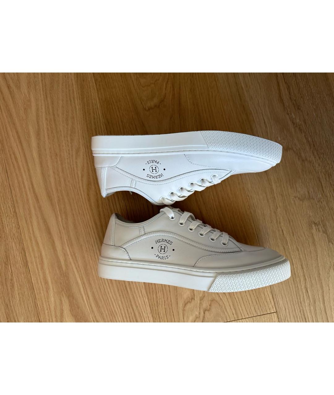 HERMES Белые кожаные кеды, фото 4