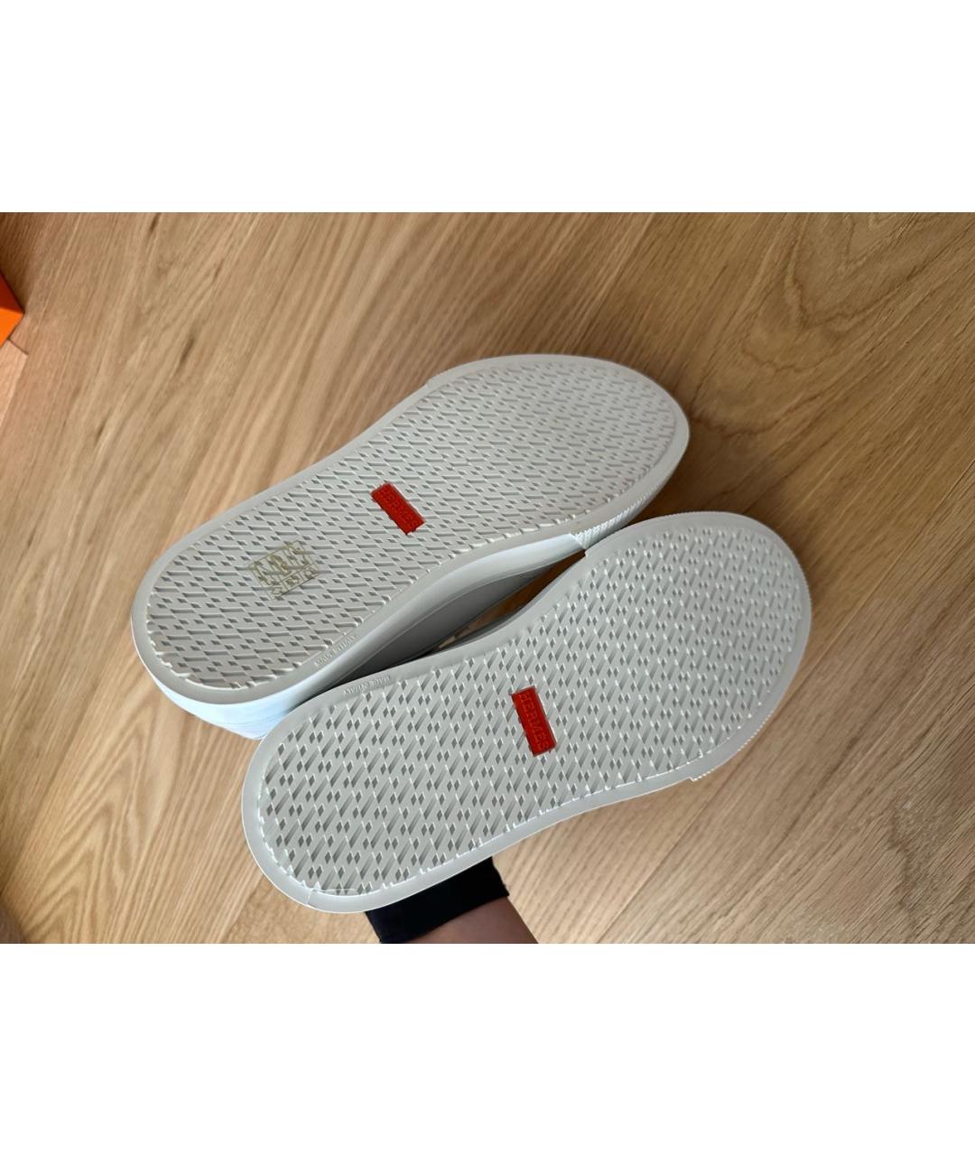 HERMES Белые кожаные кеды, фото 5