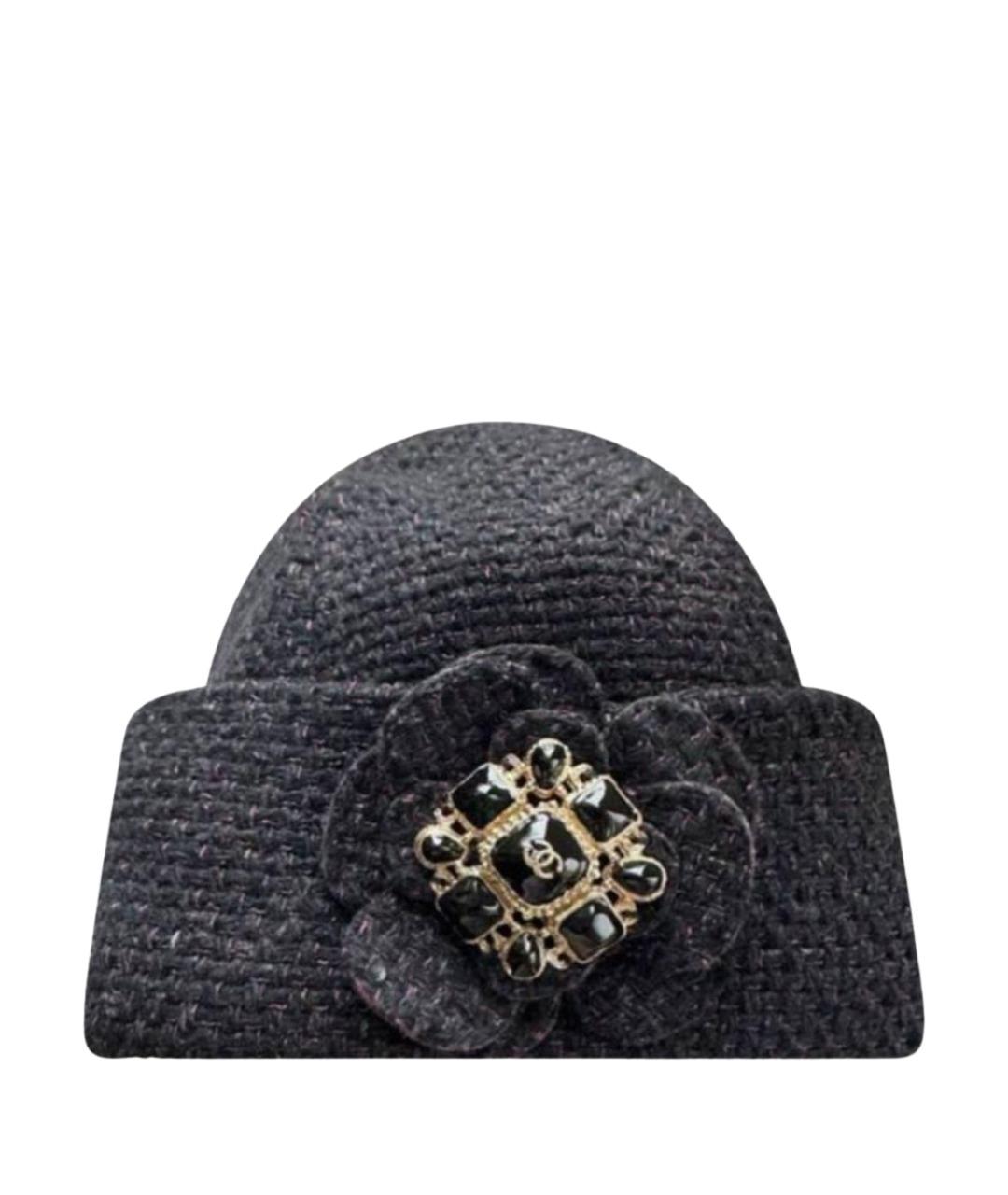 CHANEL Черная шерстяная шапка, фото 1