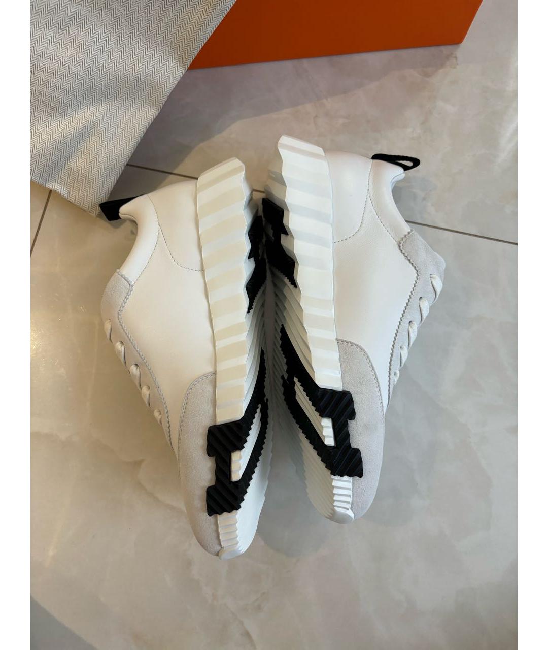 HERMES Белые кожаные кроссовки, фото 8
